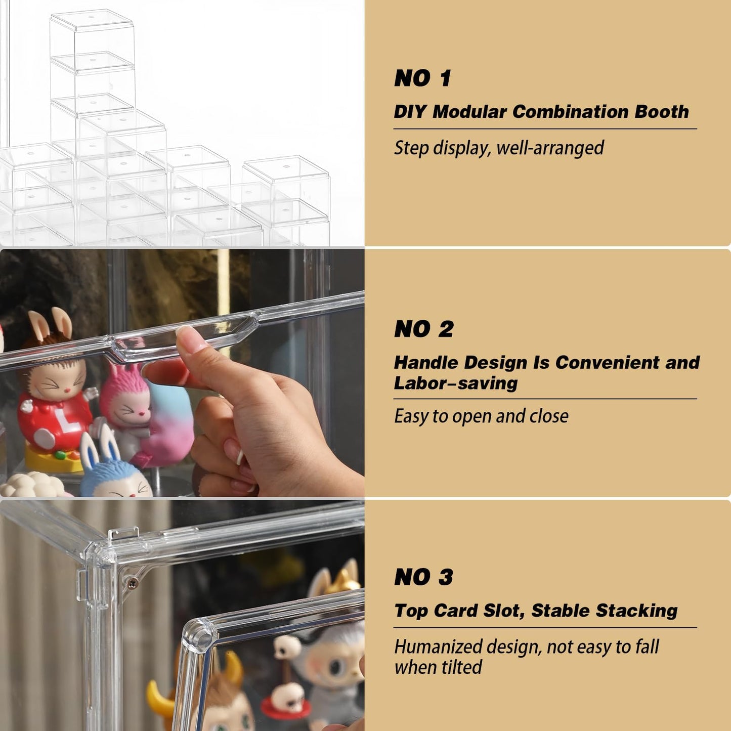 GUDEMAY Clear Acrylic Display Case for Collectibles with Magnetic Door, Stackable Dustproof Storage Box, Modular Risers, Showcase for Action Figures, Blind Box Toys, Collectible Figures
