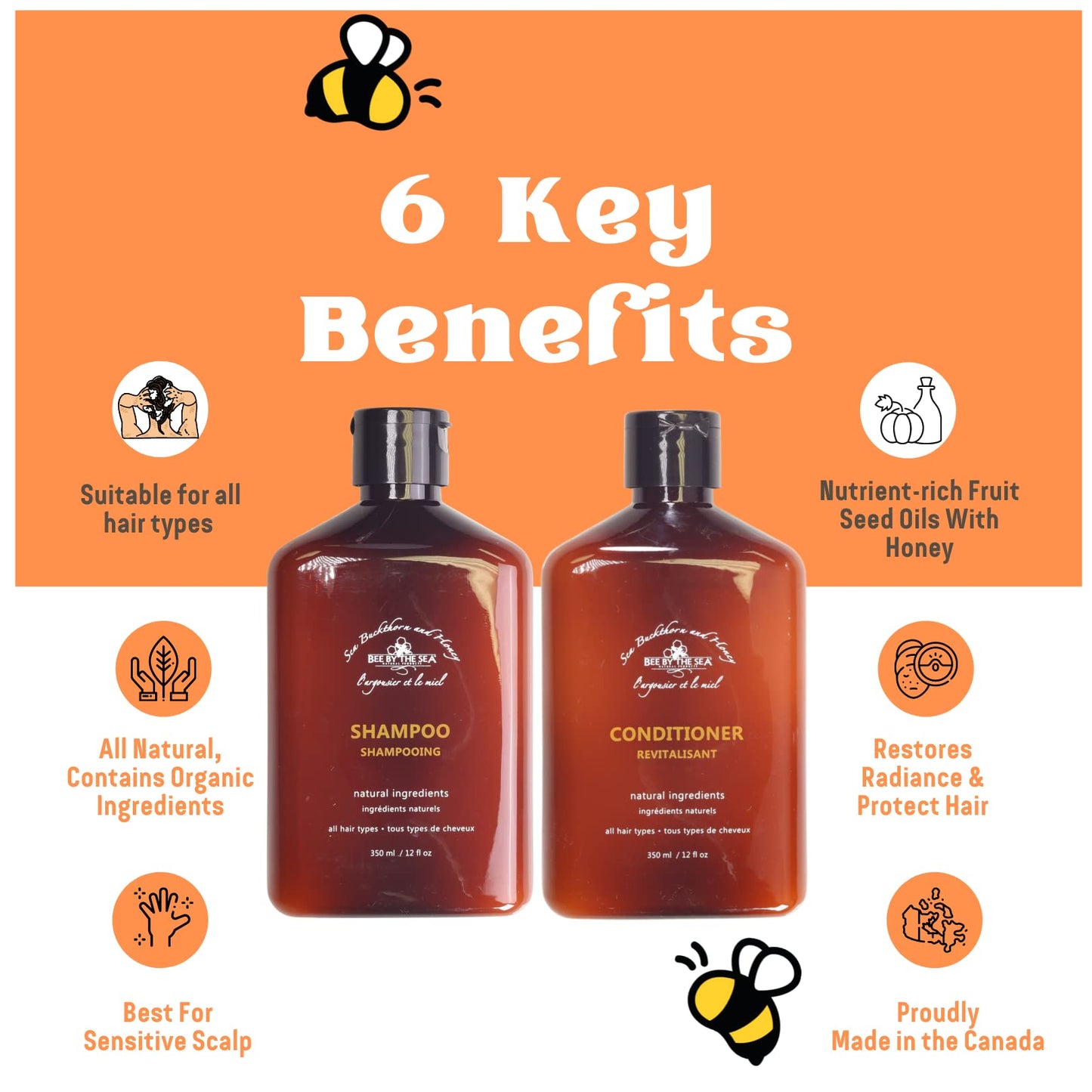 Bee By The Sea Color Safe Organic Sea Buckthorn and Honey Shampoo and Conditioner (Shampoo and Conditioner)