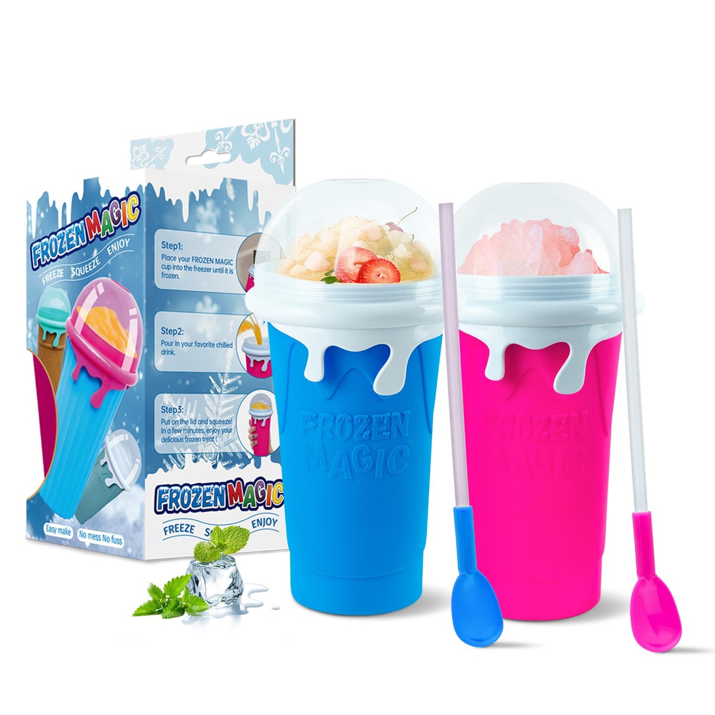 Slushie Maker Cup 2Pcs, 500ml Silicone Slushie Cup Quick Frozen Magic Slushy Cup for Milk Shake, Juice, Cola