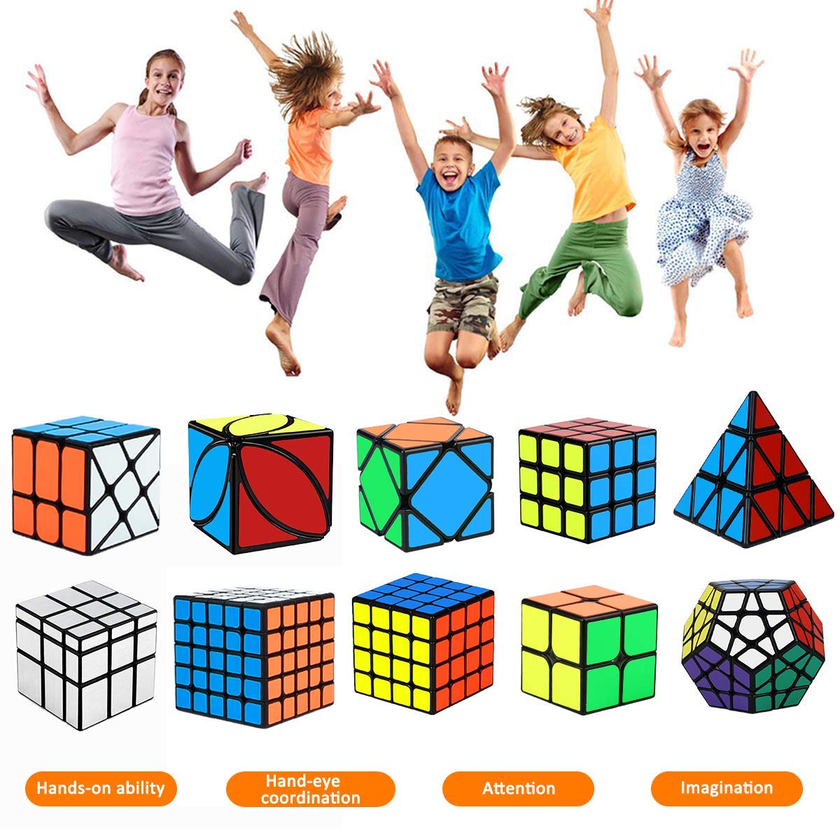 Speed Cube Set, Aitey Cube Bundle 2x2 3x3 4x4 5x5 Pyramid Megaminx Skew Mirror Ivy Windmill Sticker Magic Cube Collection - Puzzles Cube Toys Gift for Kids and Adults Set of 10