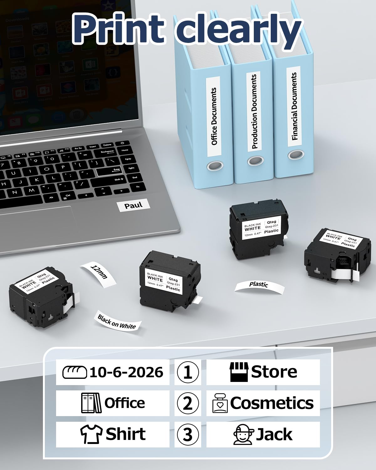 Greateam Compatible with Brother Btag-231 Label Maker Tape 12mm x 4m, Black on White, Compatible with Brother P Touch PT-N10, PT-N20, PT-N25BT Label Makers, 6 Pack