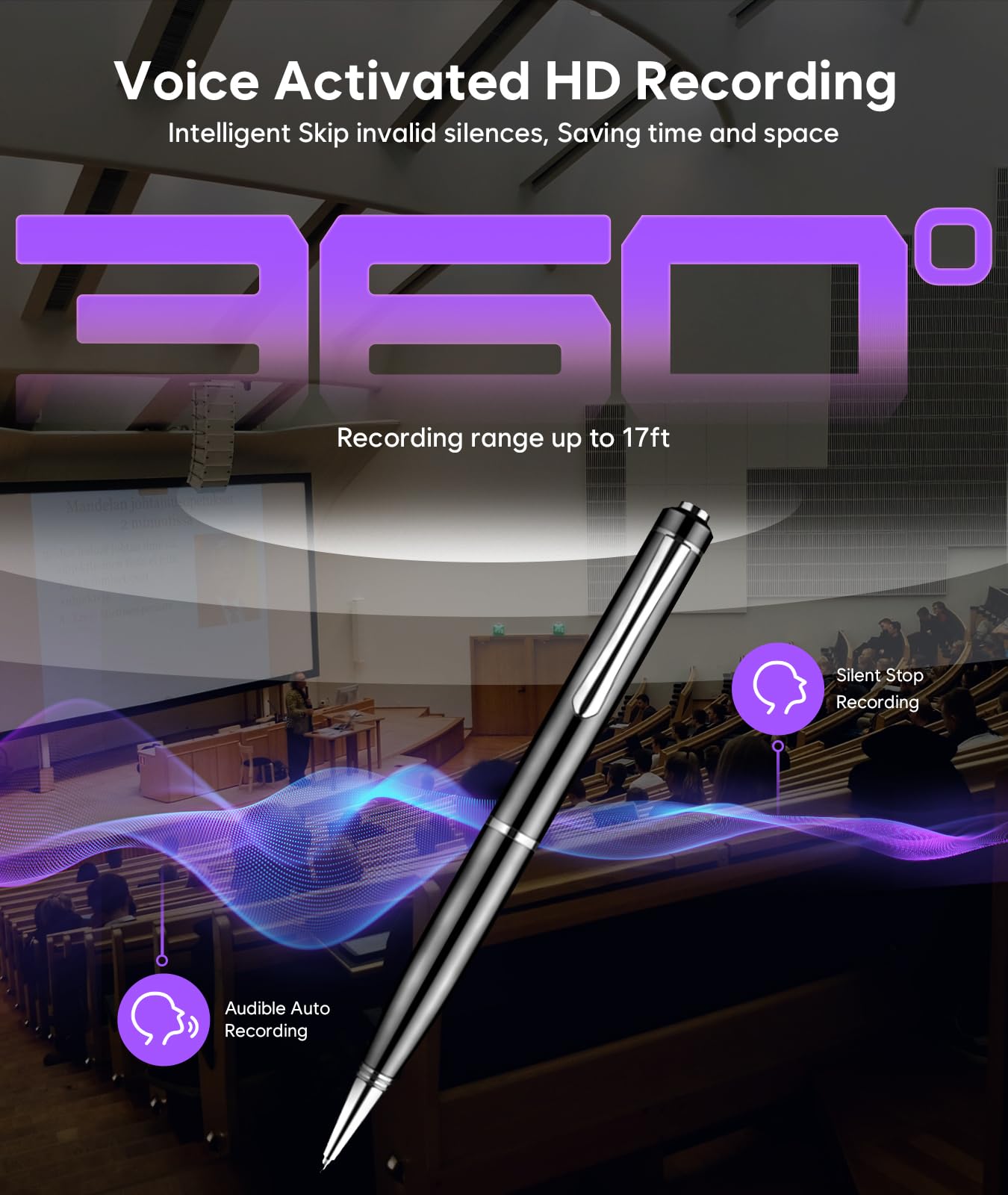 128GB Digital Voice Recorder - 9600 Hours Voice Activated Recorder with Noise Reduction for Lectures Meetings Classes, Professional Sound Audio Recorder Dictaphone Tape Recording Device with Playback