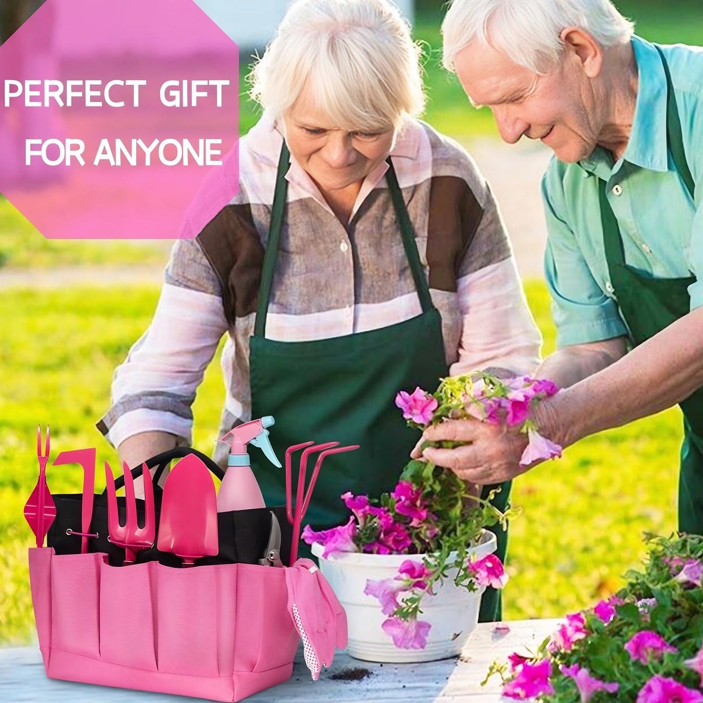 Gardening Tools 9-Piece Heavy Duty Gardening Hand Tools Set (Pink),Stainless Steels and Reinforced Garden Supplies Kit, Durable Garden Organizer Handbag,Ideal Gardening Gifts for Women