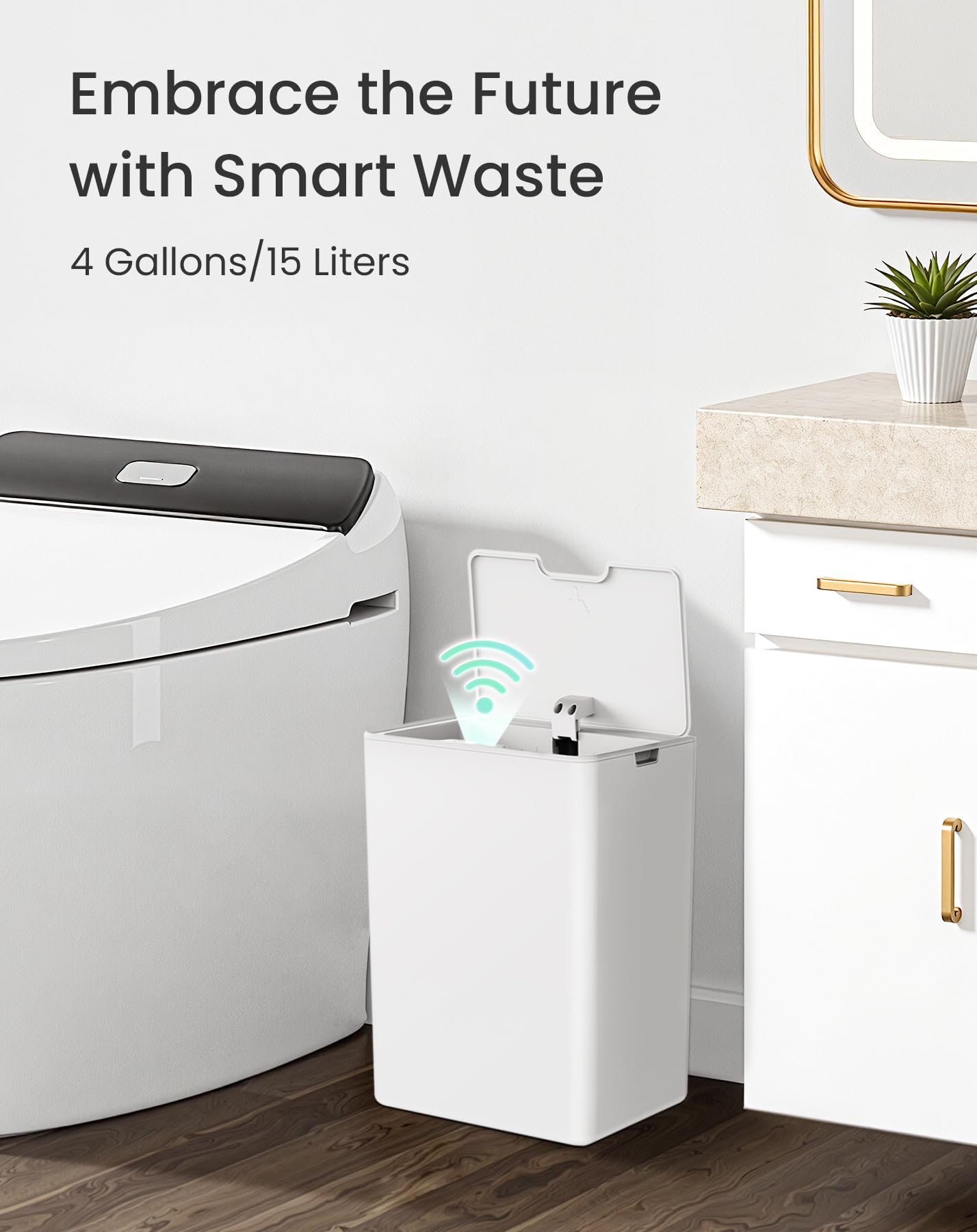 Cesun Automatic Bathroom Trash Can with Lid, 4 Gallon Touchless Motion Sensor Trash Can, Plastic Small Garbage Can, Smart White Waste Basket for Bathroom, Bedroom, Toilet, Office