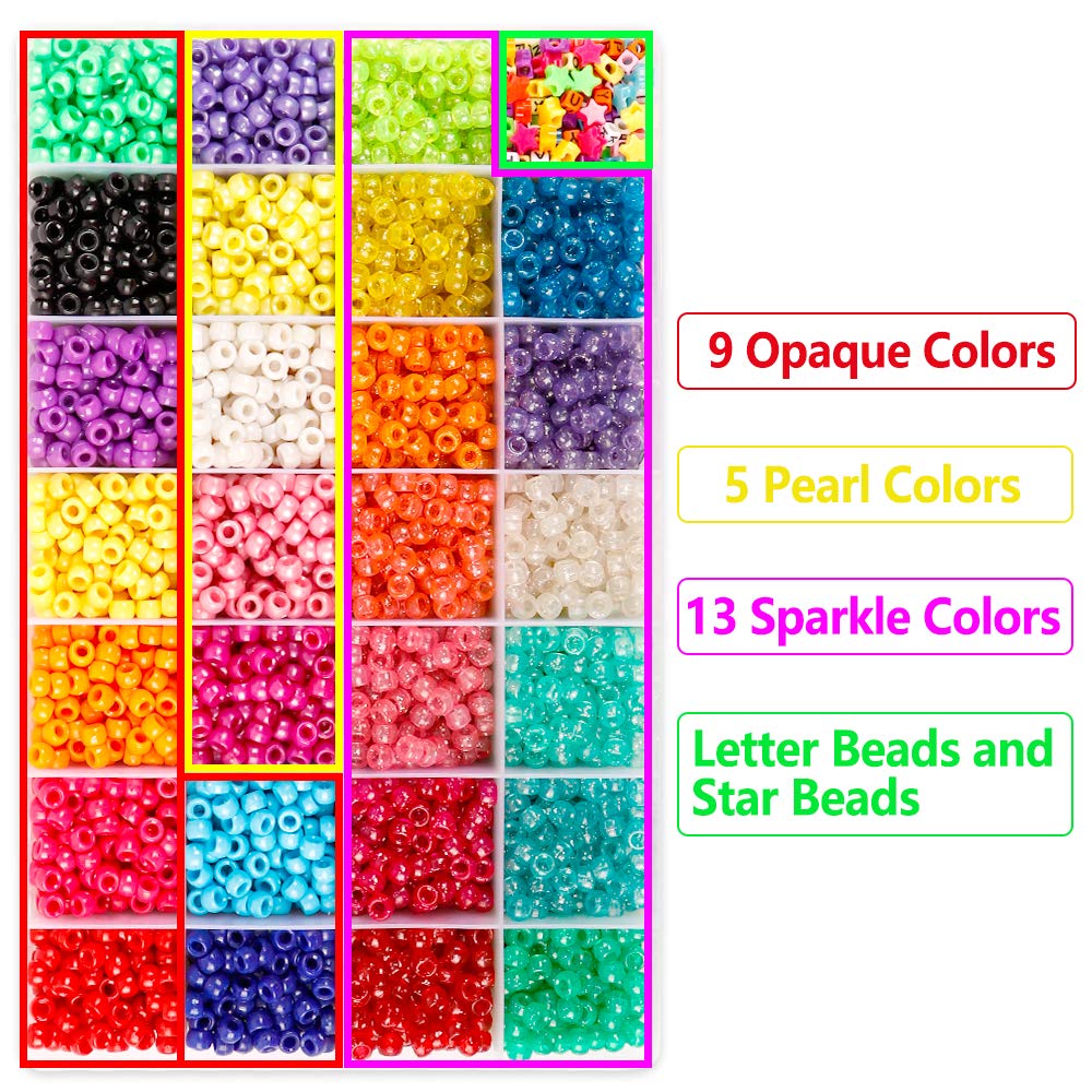 Pony Beads, 4,600 pcs 9mm Pony Beads Set in 27 Colors with Letter and Star Beads and Elastic String for Bracelet Jewelry Making by INSCRAFT