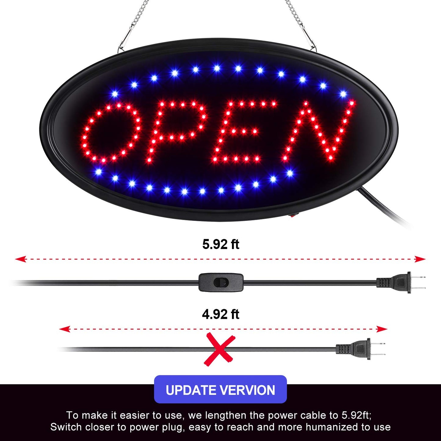 AGPTEK LED Open Sign 19x10inch LED Business Open Sign Advertisement Board Electric Display Sign, Two Modes Flashing & Steady Light, for Business, Walls, Window, Shop, bar