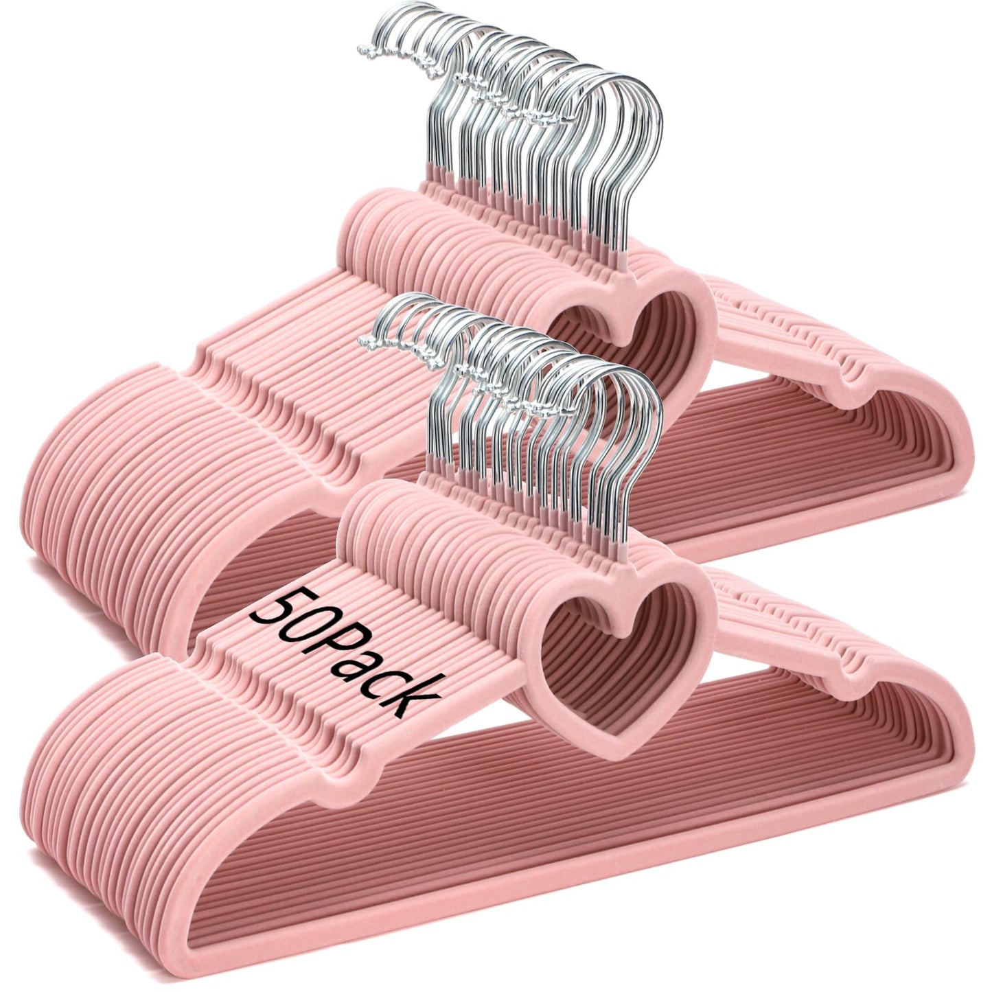 Coloch 50 Pack Pink Velvet Hangers, Non-Slip Clothes Hangers with 360 Degree Rotating Hook Thin Felt Adult Hanger for Coat, Dress, Shirt,Jacket