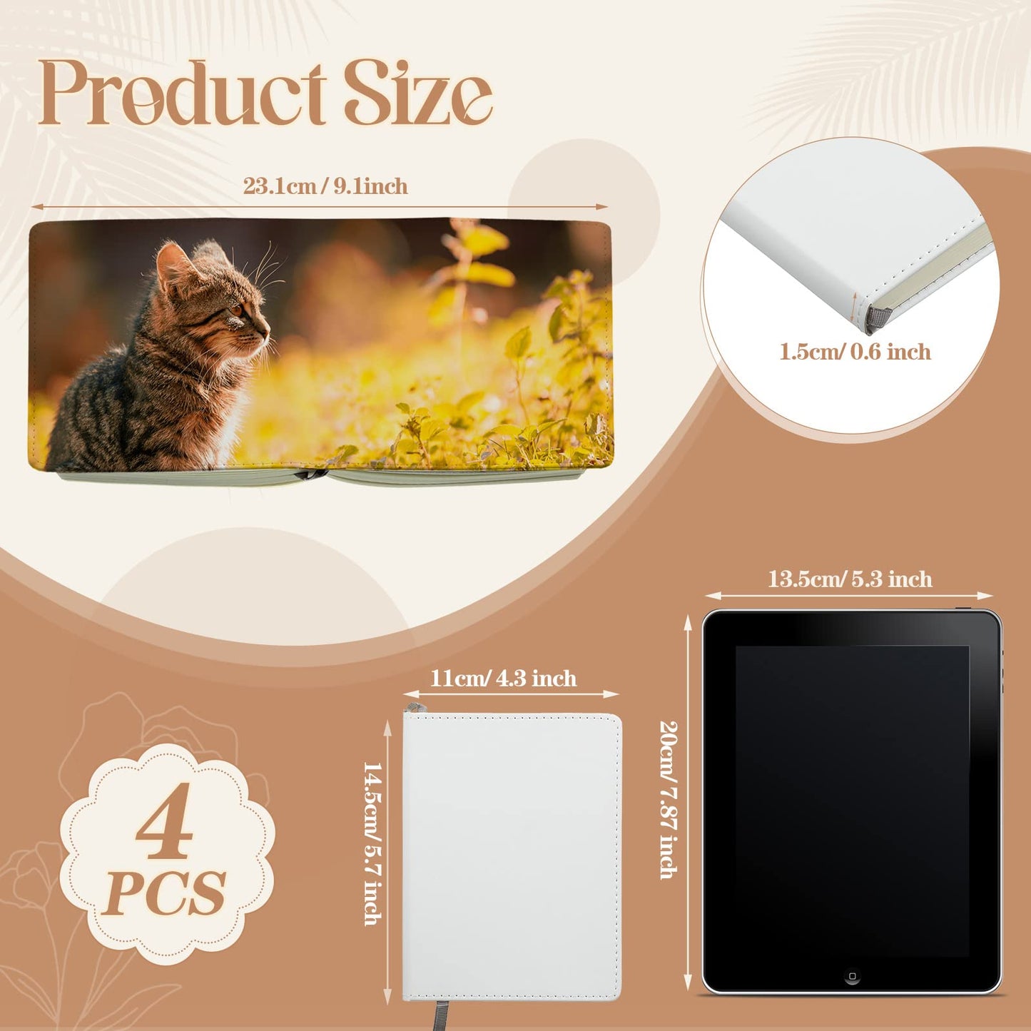 4 Pieces Sublimation Journal Blank Notebooks A6 190 Pages Thick Faux Leather Notebooks Leather Notebooks Leather Sublimation Journal Notebooks for School Office Home Travel Writing Supplies,