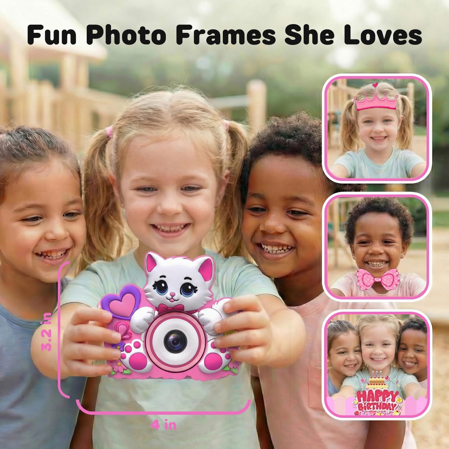 Kids Camera for Girls Toys Gifts: 3 4 5 Year Old Girl Gifts Small Children Selfie Digital Pink Camera for Kids, Christmas Birthday Gift for Girls Toy Cameras for Toddlers Age 3-5, 32G SD Card Included