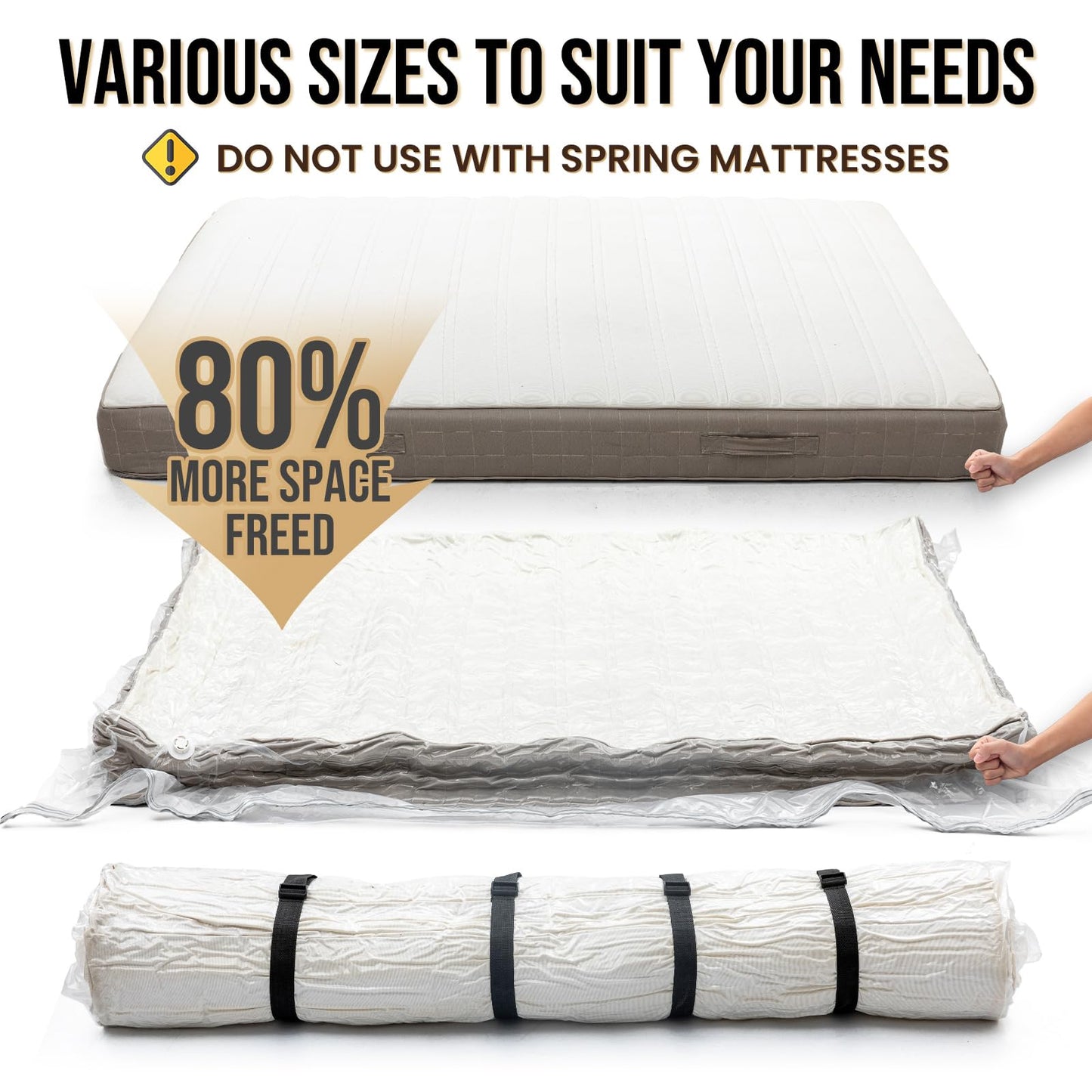 TAILI Mattress Vacuum Storage Bag, Full/Queen Mattress Vacuum Bag with 4 Straps, Sealable Bag for Memory Foam, Latex, Easy Moving, Transport and Storage