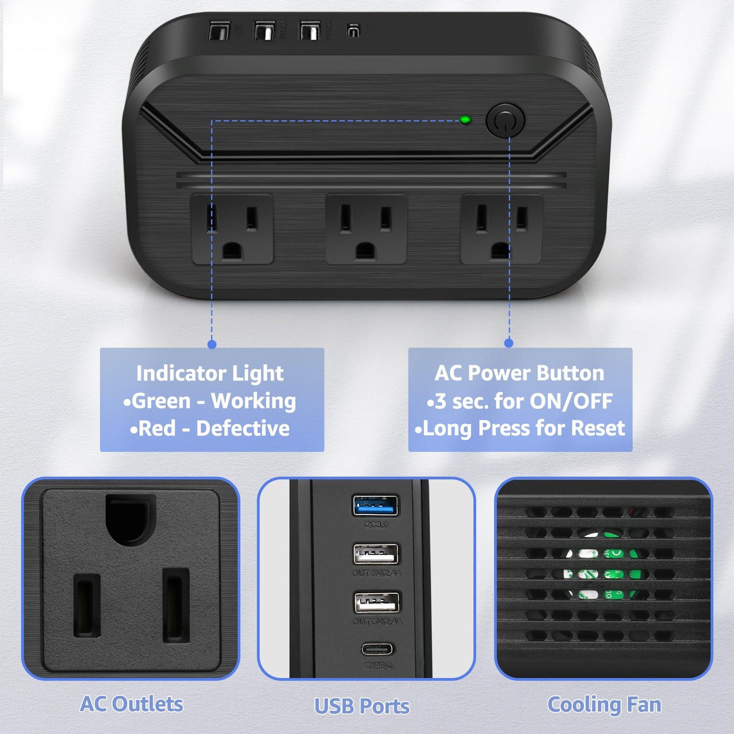 Voltage Converter 220 to 110v 2300W Universal Power Converter with 4 USB Ports, Universal Travel Adapter Canada to Europe, UK/Asia/Italy/India/Australia/South Africa (Black)