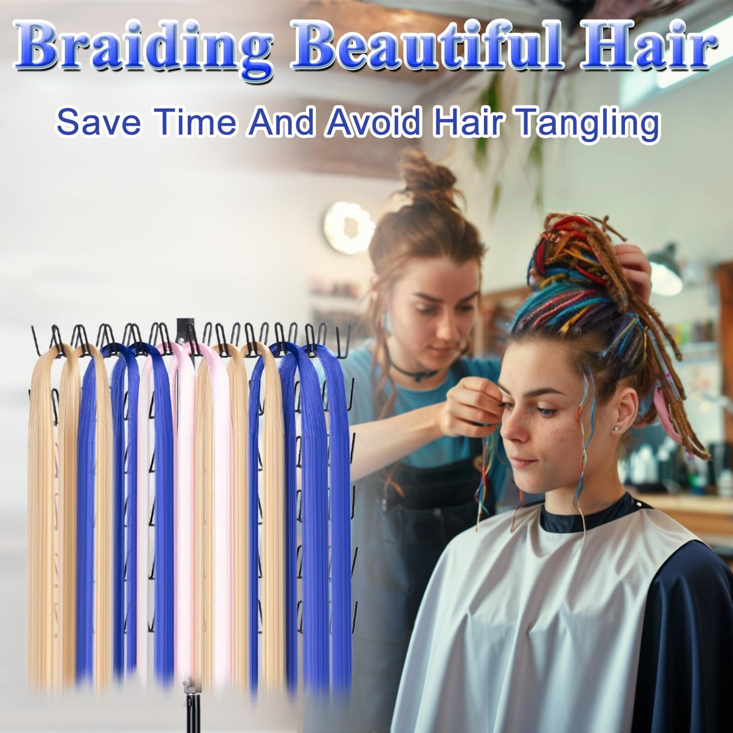 Braiding Hair Rack Standing with 120 Pegs, Height Adjustable 2-Side Hair Divider for Braiding Hair Separator Stand Metal (Black)