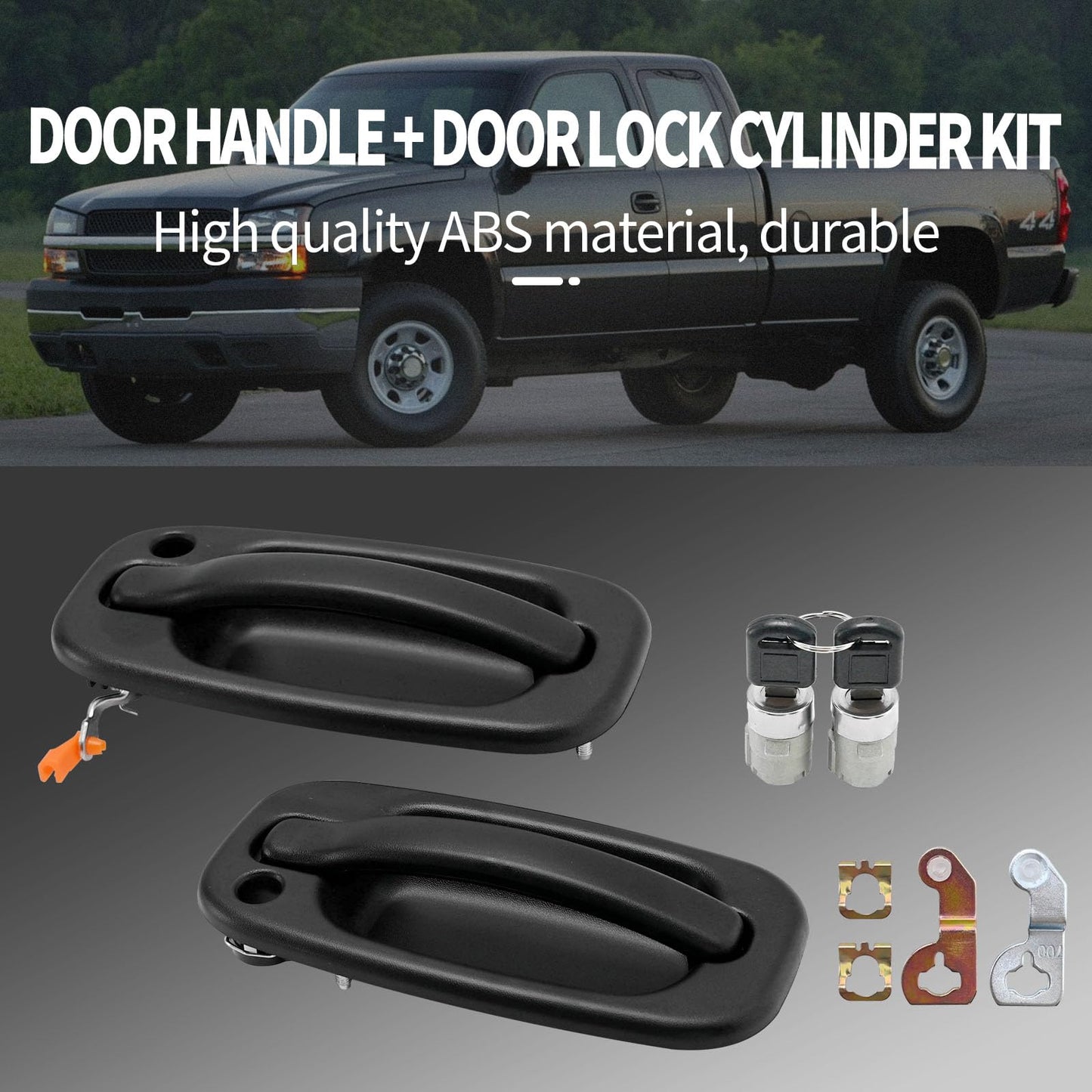 Vkinman 15034985 15034986 Exterior Door Handle and Door Lock Cylinder Kit Replacement for Chevy Silverado Suburban Tahoe, Replacement for GMC Sierra 1999-2006 (Black)