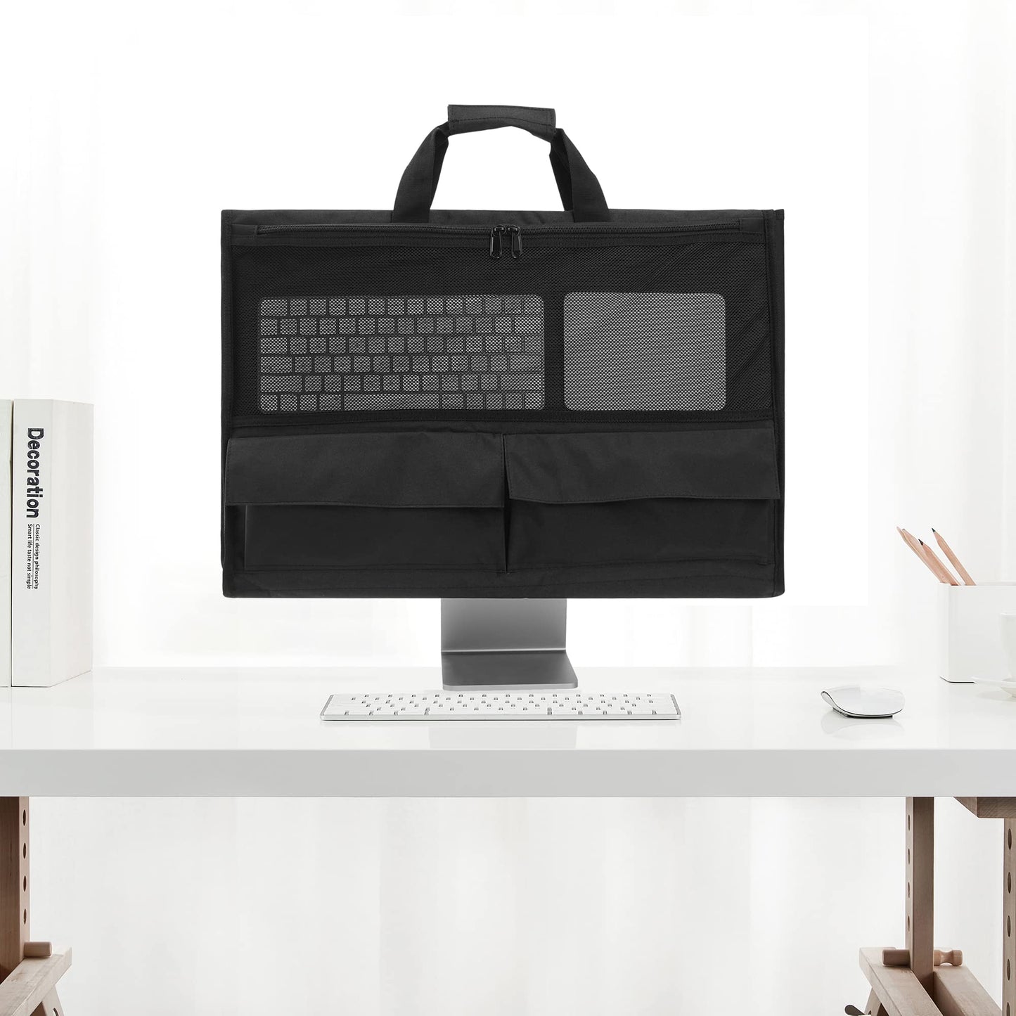 KISLANE Adjustable Travel Carrying Case for 24''~27'' Desktop Monitor(Universal), Protective Storage Bag for iMac Monitor Dust Cover with Carry Handle for 24 & 27 inch iMac Screen and Accessories(