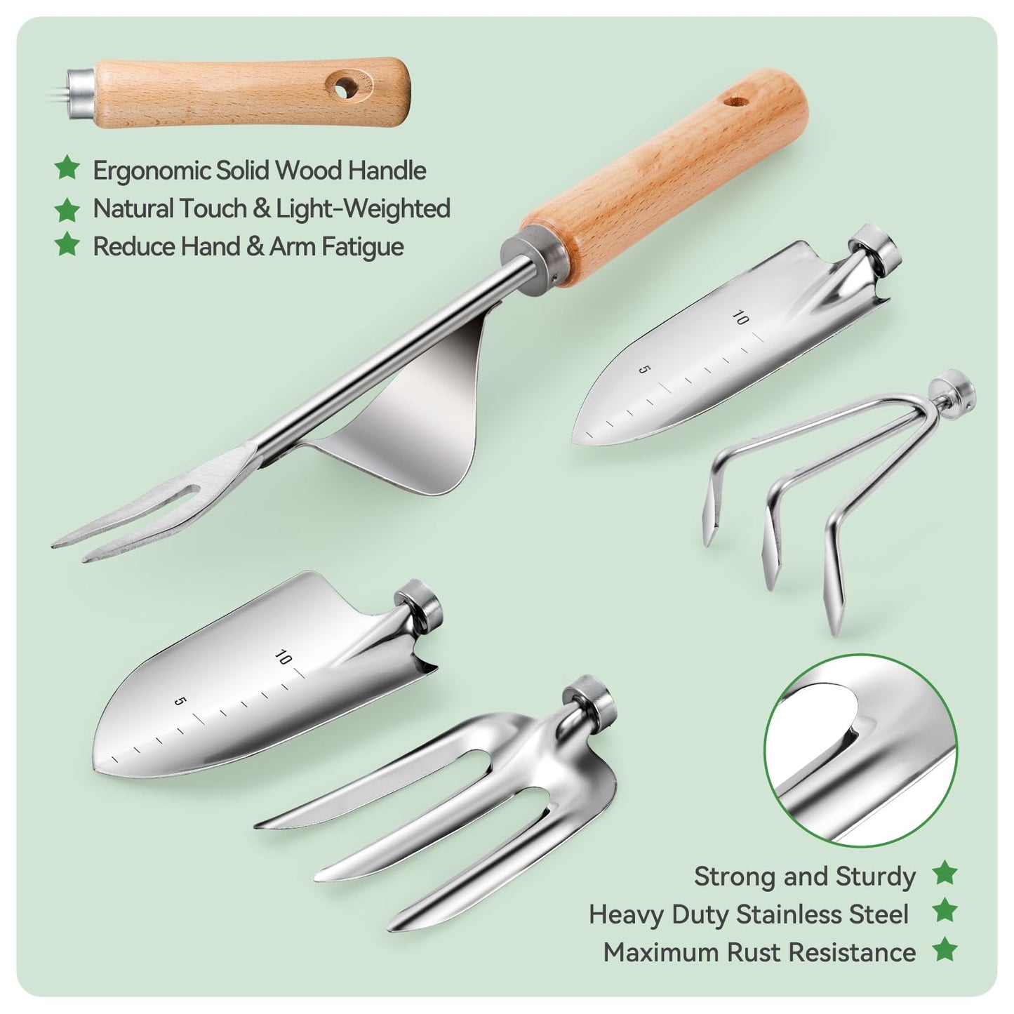 Grenebo Garden Tools 9-Piece Heavy Duty Gardening Tools with Pruning Shears & Large Garden Tote, Rust-Proof Tools Set for Gardening, Ideal Gardening Gifts for Women & Birthday Gifts for Mom