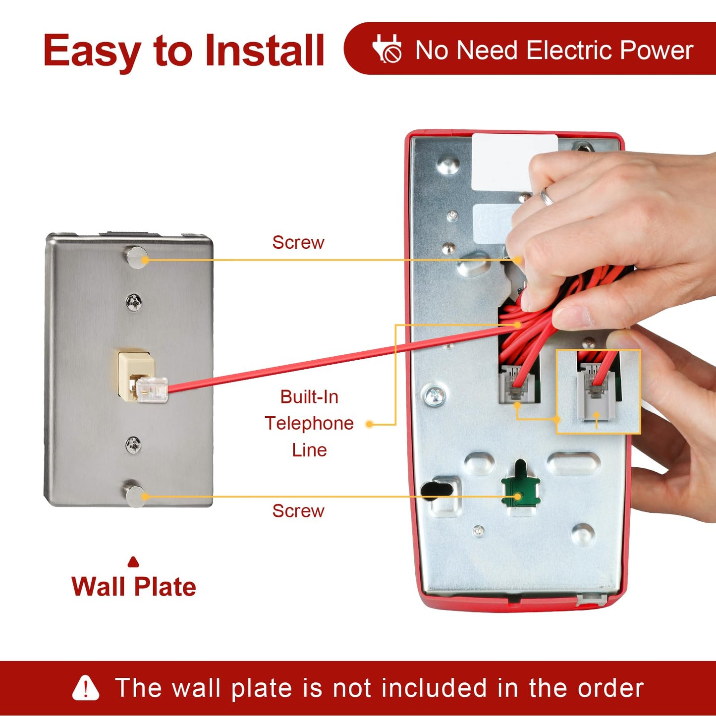 Retro Wall Phones for Landline with Mechanical Ringing Classic Corded Wall Mounted Telephone with Indicator Waterproof Old Style Phone for Home Hotel and Office