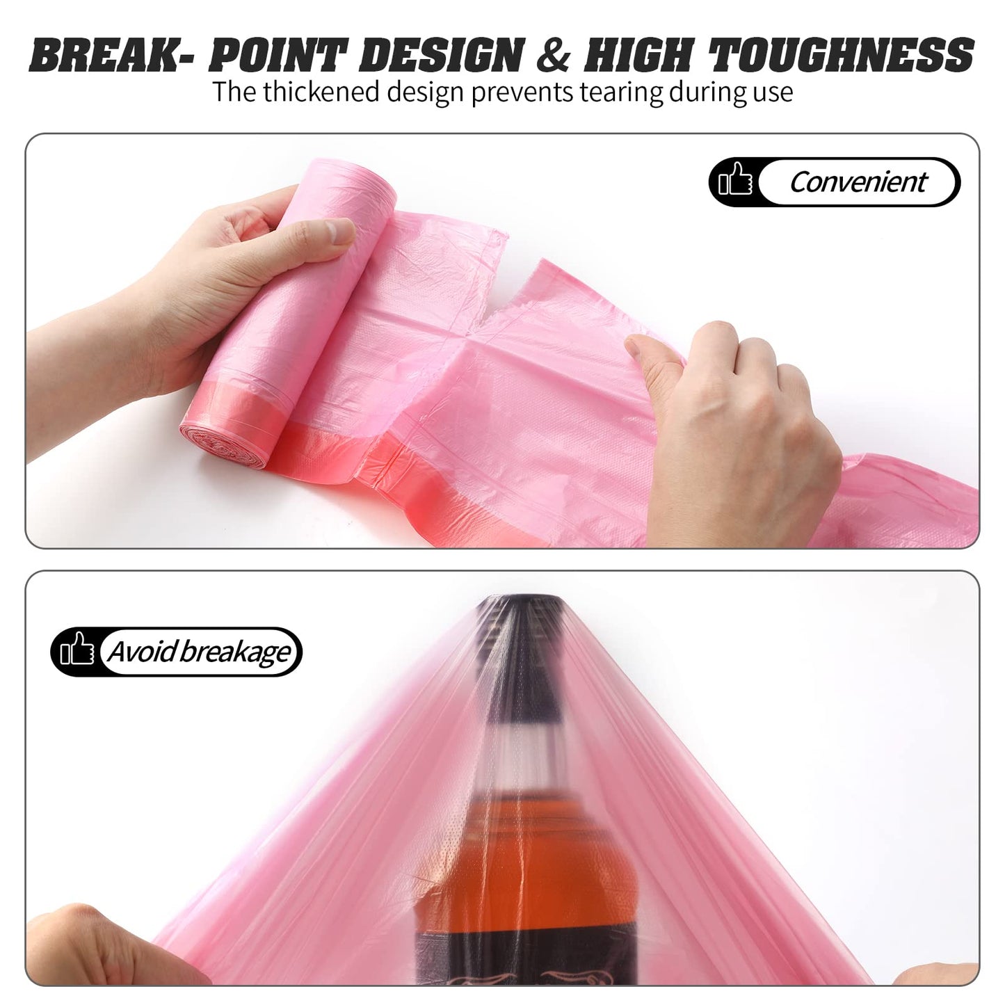 4 Gallon Drawstring Garbage Bags, Drawstring Trash Bags, Trash Bags for Office,Bathroom, Kitchen,Bedroom,6rolls/120 Counts(Pink)