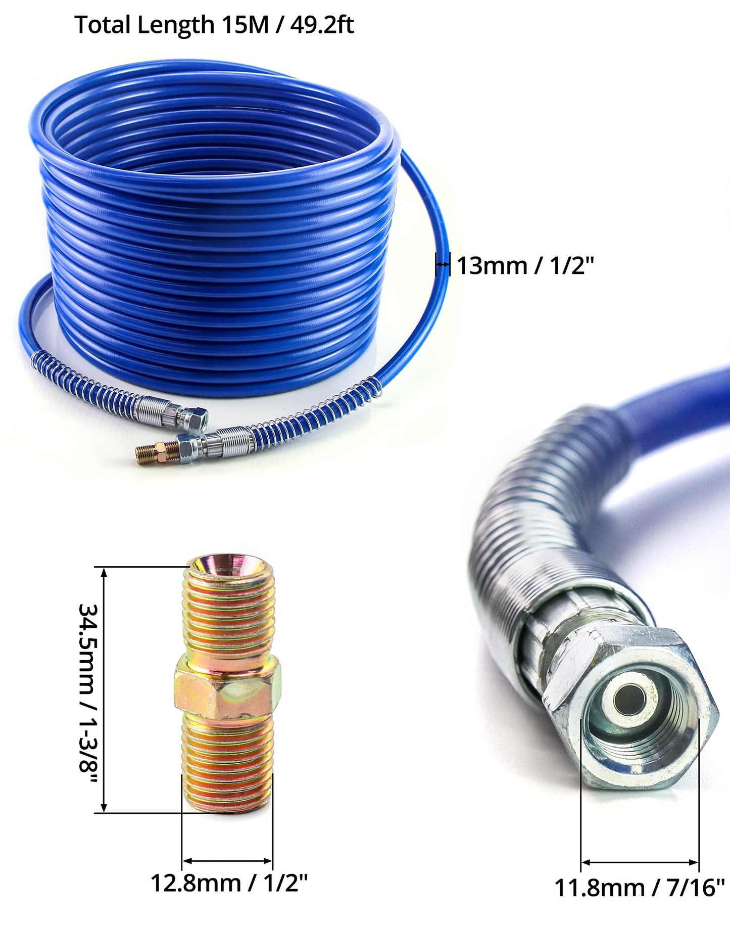 QWORK Airless Paint Hose, 50 Ft. x 1/4 In Airless Paint Sprayer Hose, 3300 PSI Universal Flexible Fiber Tube, High Pressure Sprayer Tube, Blue