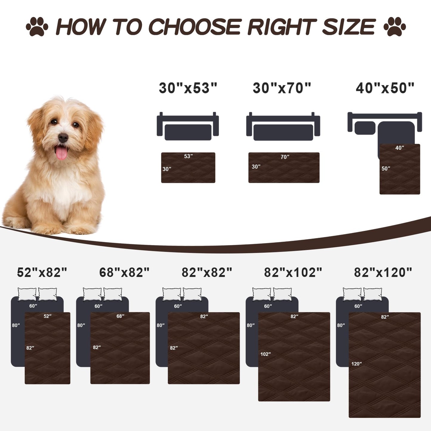 smiry Waterproof Dog Bed Cover Blanket, Soft Reversible Pet Blanket, Washable Leakproof Cats Dogs Couch Cover for Sofa, Couch, Furniture, 68x82 Inch, Chocolate/Dark Grey