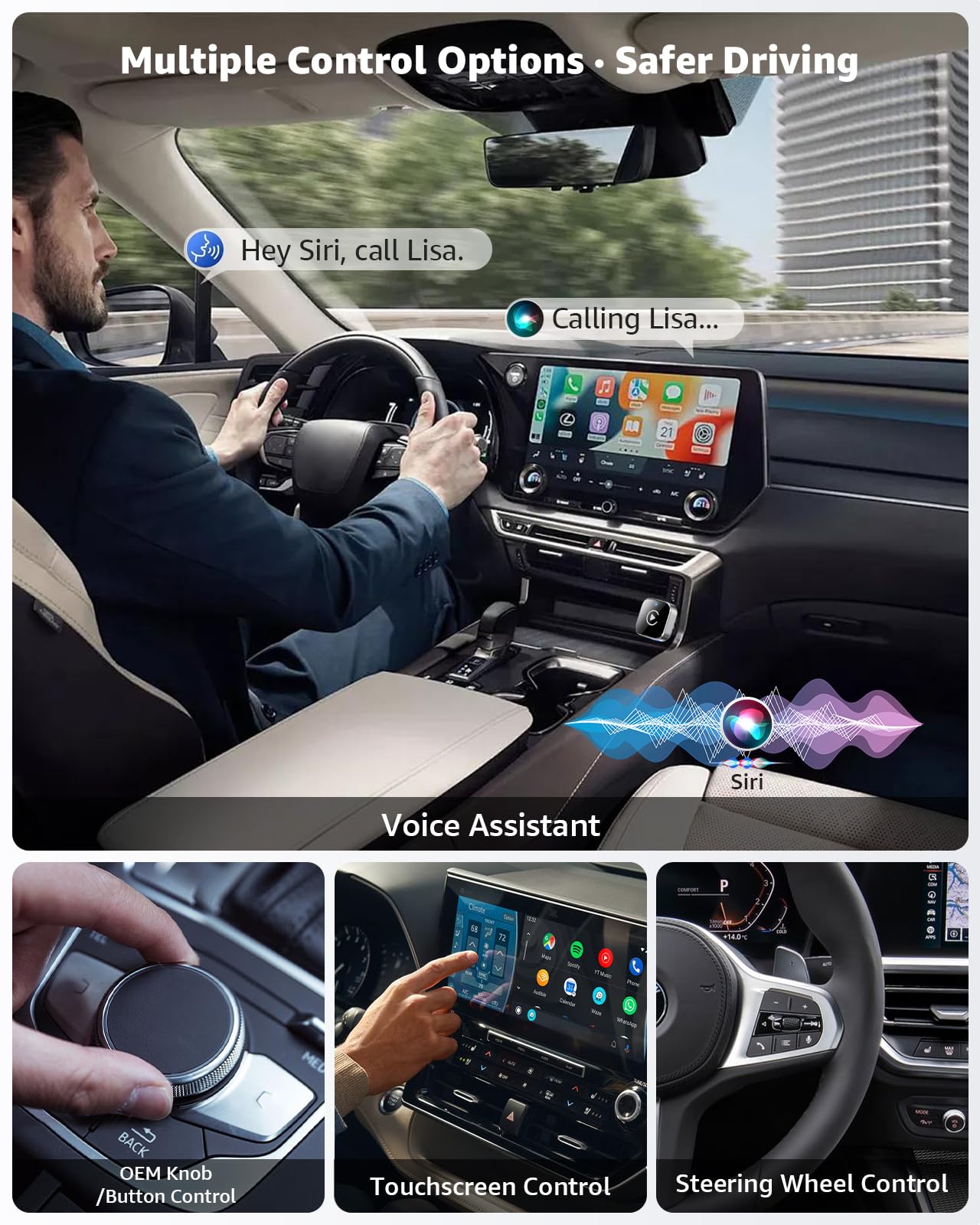 Wireless CarPlay Adapter, CarPlay Wireless Adapter Plug & Play USB/USB-C, 2-in-1 Converts Wired to Wireless CarPlay, Android Auto Wireless Adapter, Compatible with iPhone iOS 10+ & Android Auto