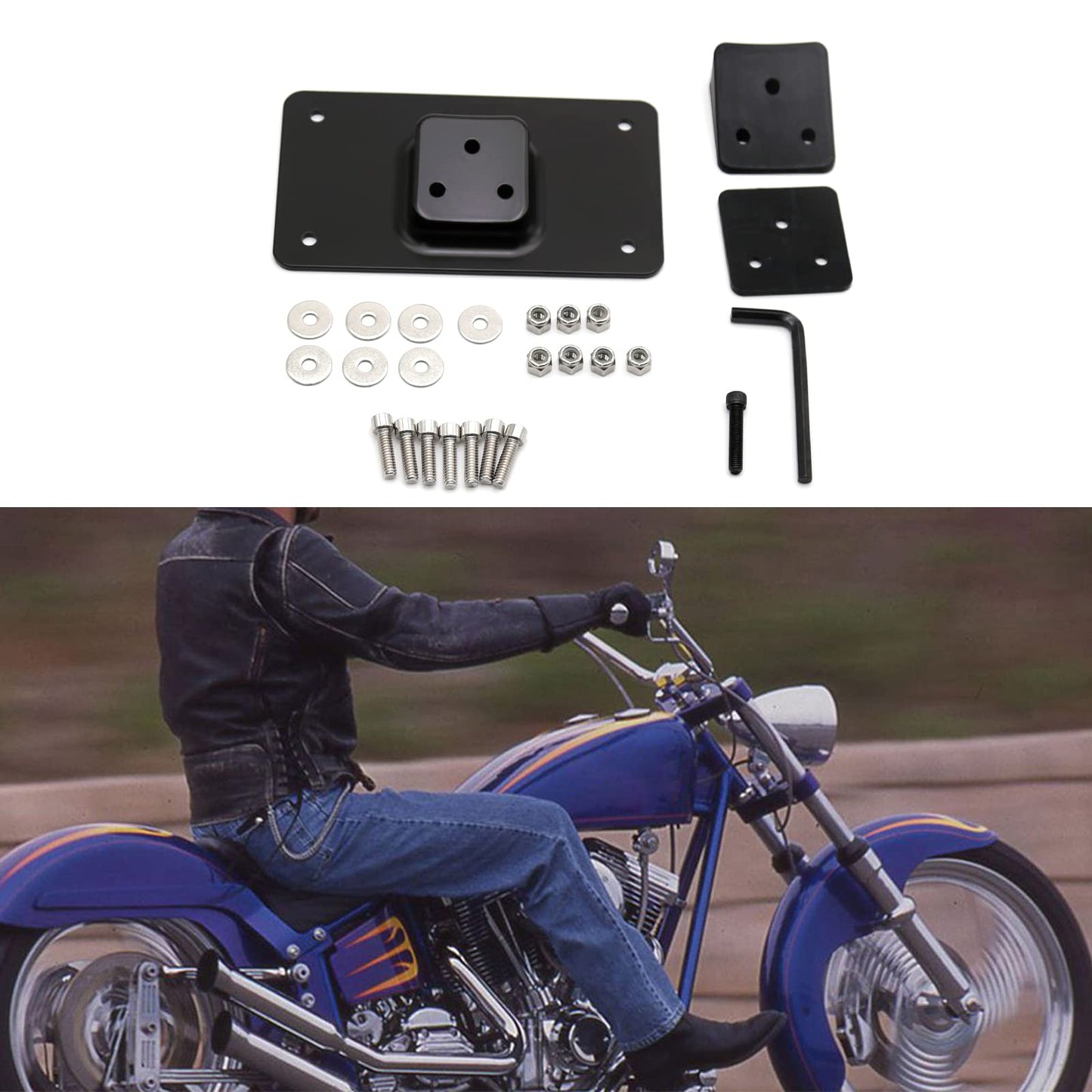UOIENRT 3-Hole Laydown License Plate Mount Bracket Kit, Replacement for Harley Davidson License Plate Mounting Kit 1973-Up