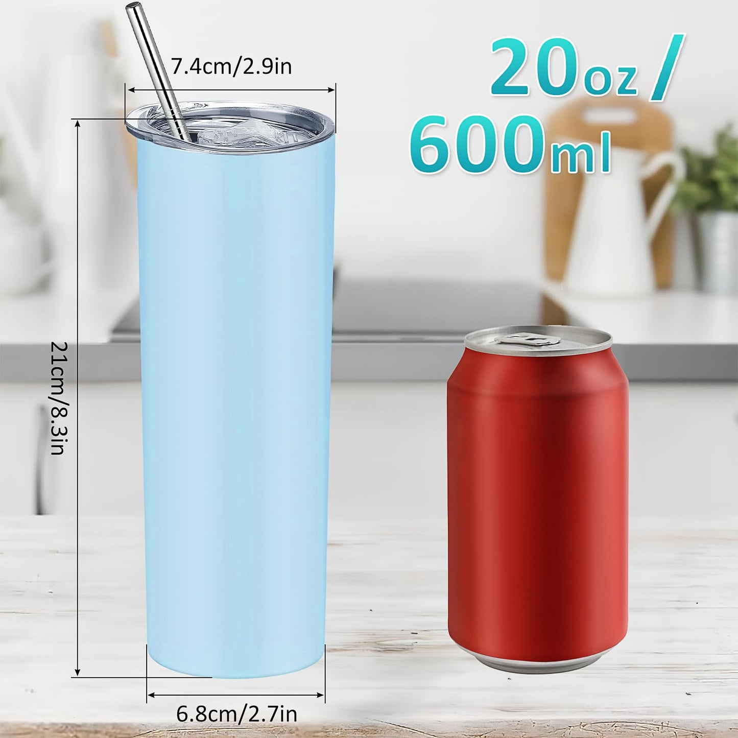 10 Pack Stainless Steel Skinny Tumblers Bulk, 20 oz Insulated Tumblers with Straws and Lids, Double Wall Vacuum Insulated Coffee Cups Travel Slim Cups for Cold and Hot Drinks (10 Colors)