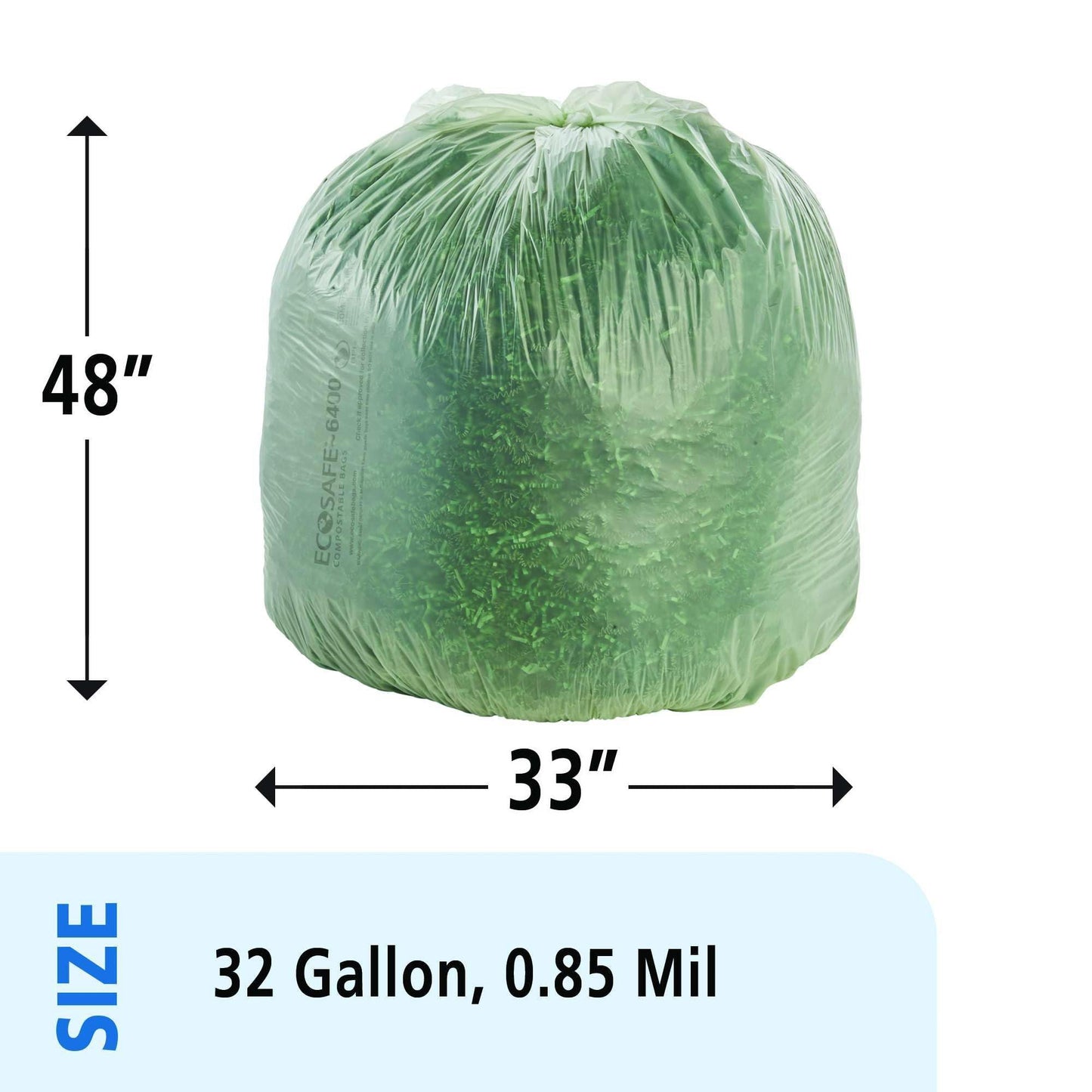 Stout EcoSafe-6400 Compostable Bags,0.85 Milliliters, 33 x 48, Green, 50/Carton (E3348E85)