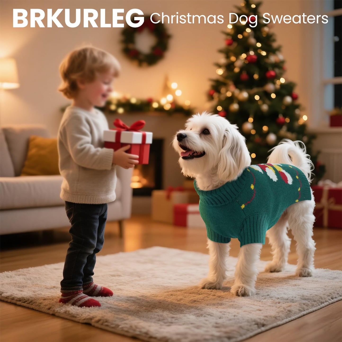 BRKURLEG Dog Sweaters, Christmas Dog Sweaters for Large Dogs Boy Girl, Turtleneck Warm Pet Sweater for Cold Weather, Xmas New Year, Pet Winter Pullover Sweater for Labrador, Dalmatian (Green, XXL)