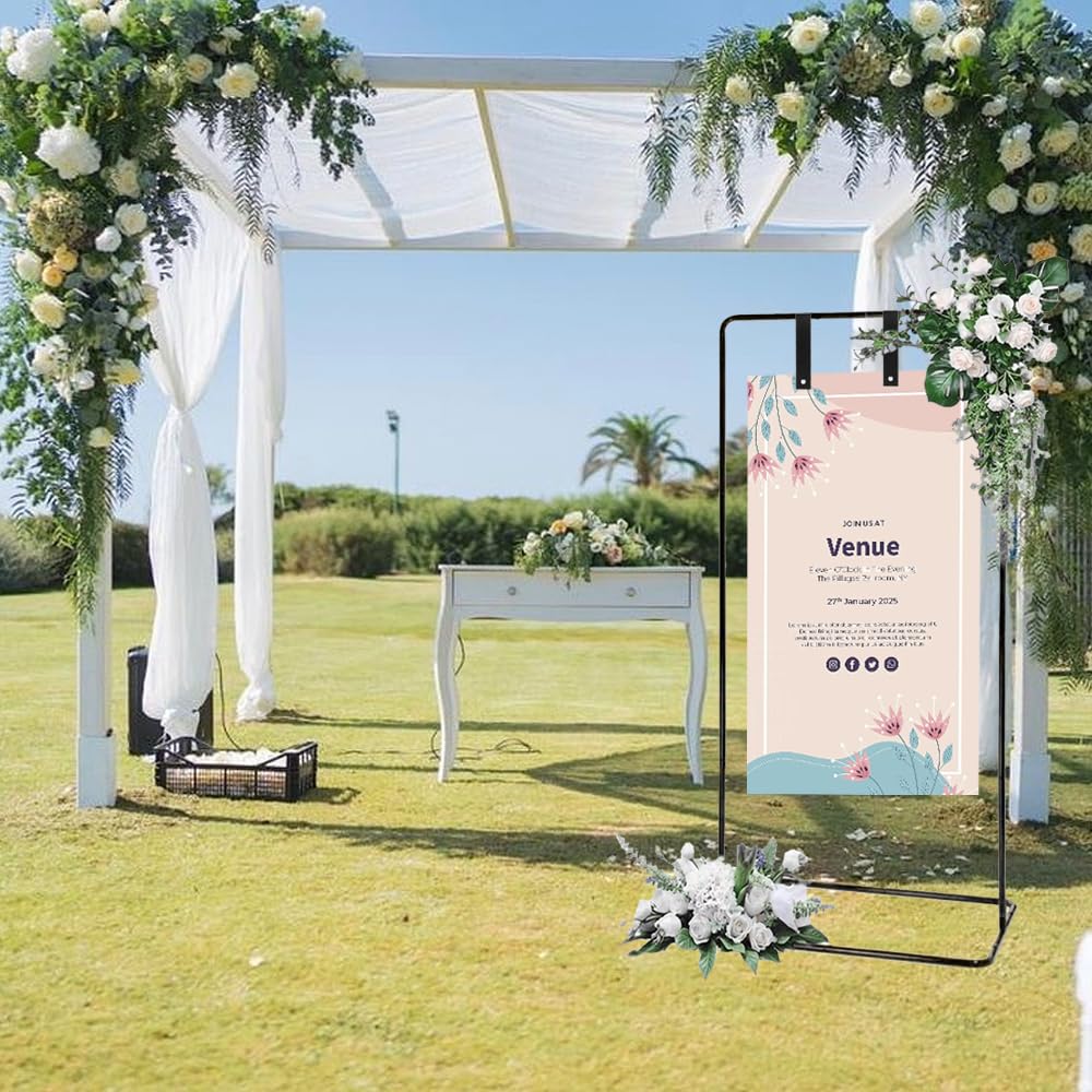 1Set Wedding Sign Holder Adjustable welcome to our wedding sign stand Heavy Duty Easel Stand for Sign Easel Display Used for indoor/outdoor display sign poster bracket (Black)