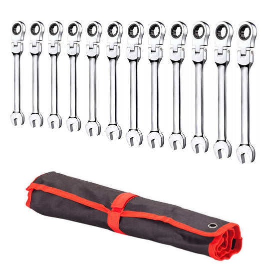 12-Piece Flex-Head Ratcheting Wrench Set Metric, 8-19mm, 72-Teeth Ratcheting Wrench, Cr-V Combination Wrench with Organizer Bag