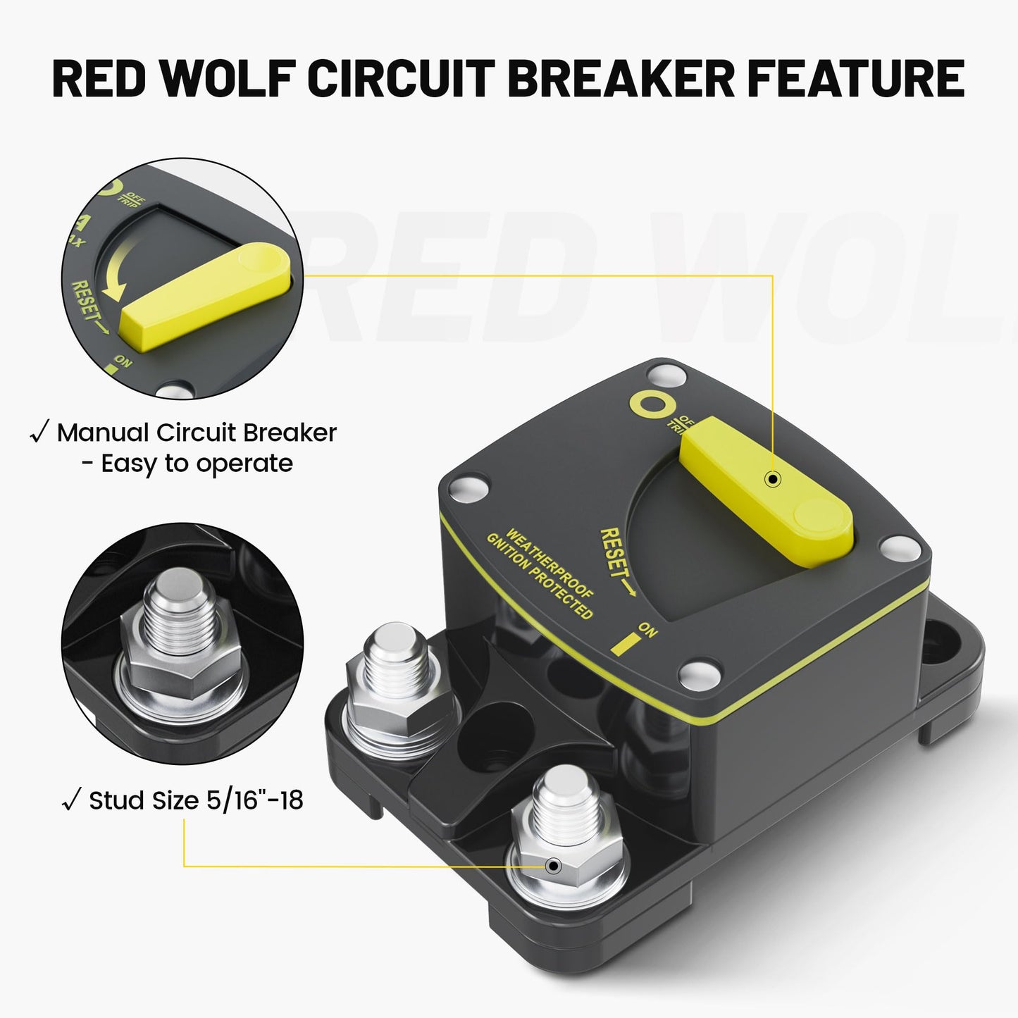 RED WOLF BS6060 60A Amp Circuit Breaker W/Manual Reset Switch DC 12-48V for Car Audio RV Marine Boat Truck Trolling Motors Stereo Audio Electronic Battery Solar System Waterproof