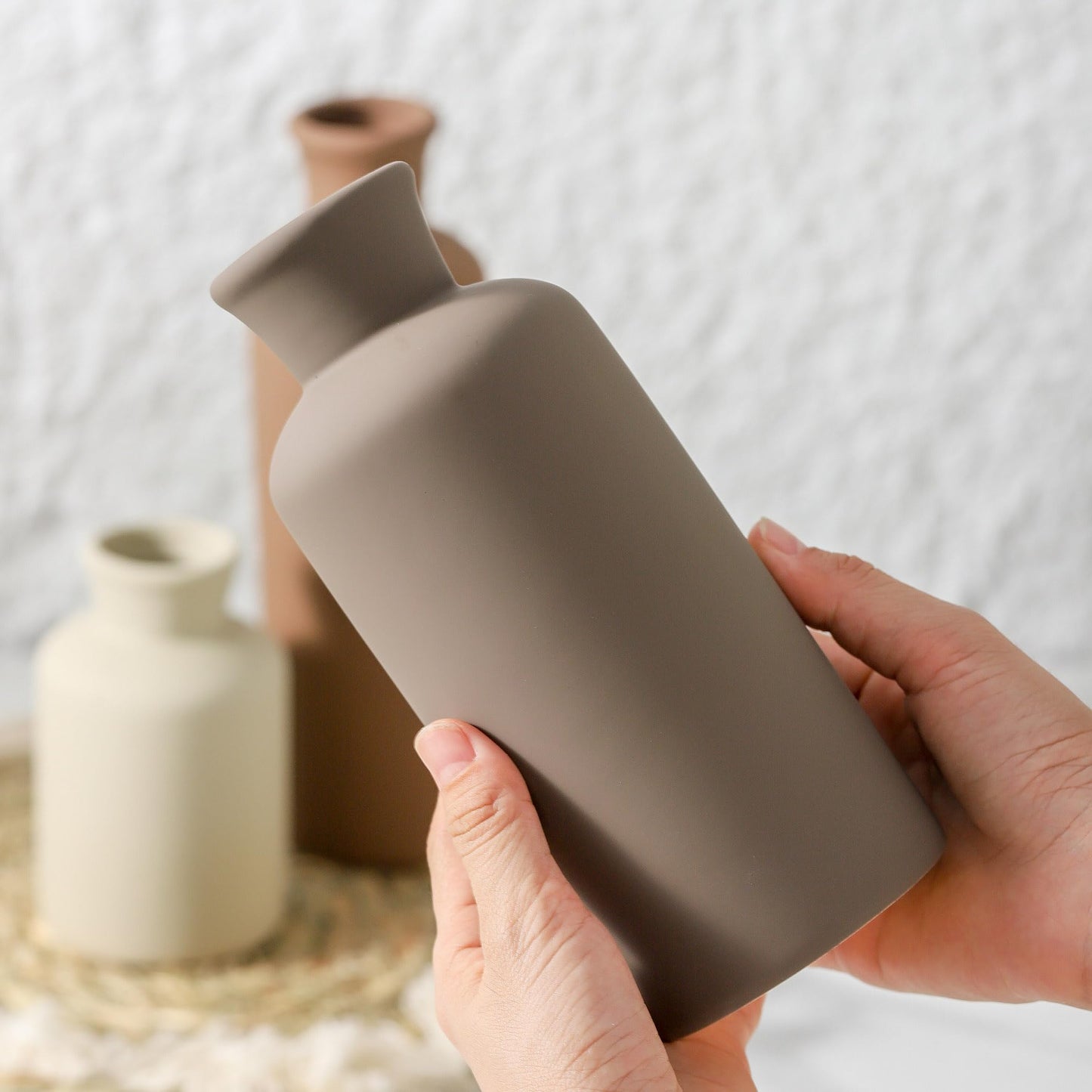 Vase Set of 3, Ceramic Vases Neutral Modern Vases Home Decor Rustic Farmhouse Decor Flowers Pampas Vase for Table Mantel Entryway Shelf Living Room Kitchen Bathroom - Brown