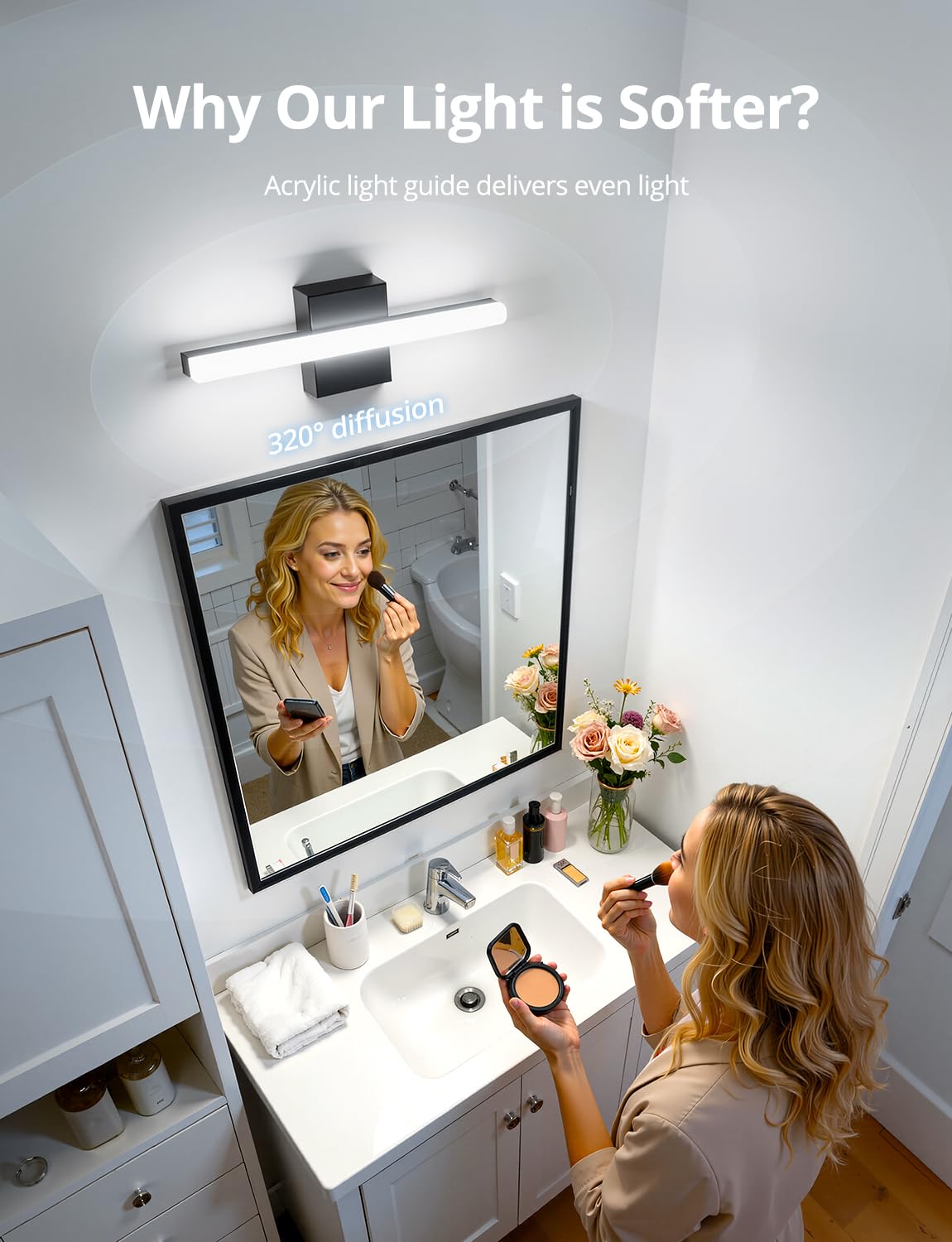 Combuh LED Bathroom Vanity Light Bar Black Over Mirror Lighting Fixture 16 Inch 9W Wall Sconce Indoor Modern Cool White 6000K