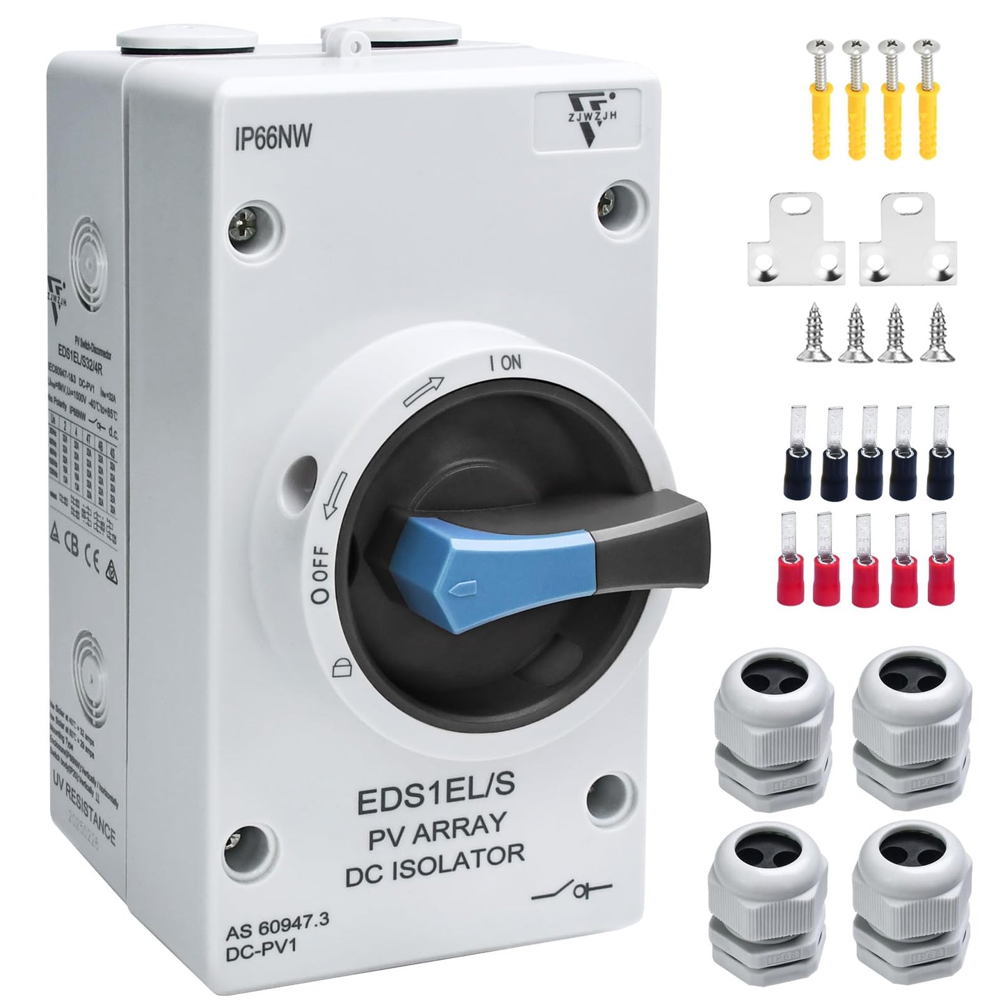 Solar Disconnect Switch DC1500V 32Amp 4-Pole Isolator Solar Switch with Waterproof IP66 Enclosure for Rooftop Solar Systems