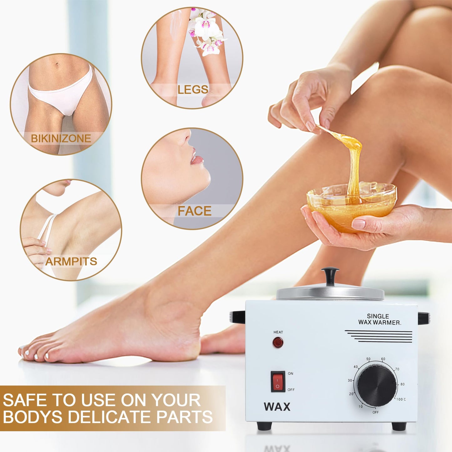 Electric Wax Warmer Machine for Body Hair Removal Hot SPA Aluminum Heater with Wooden Wax Sticks-Single Pot