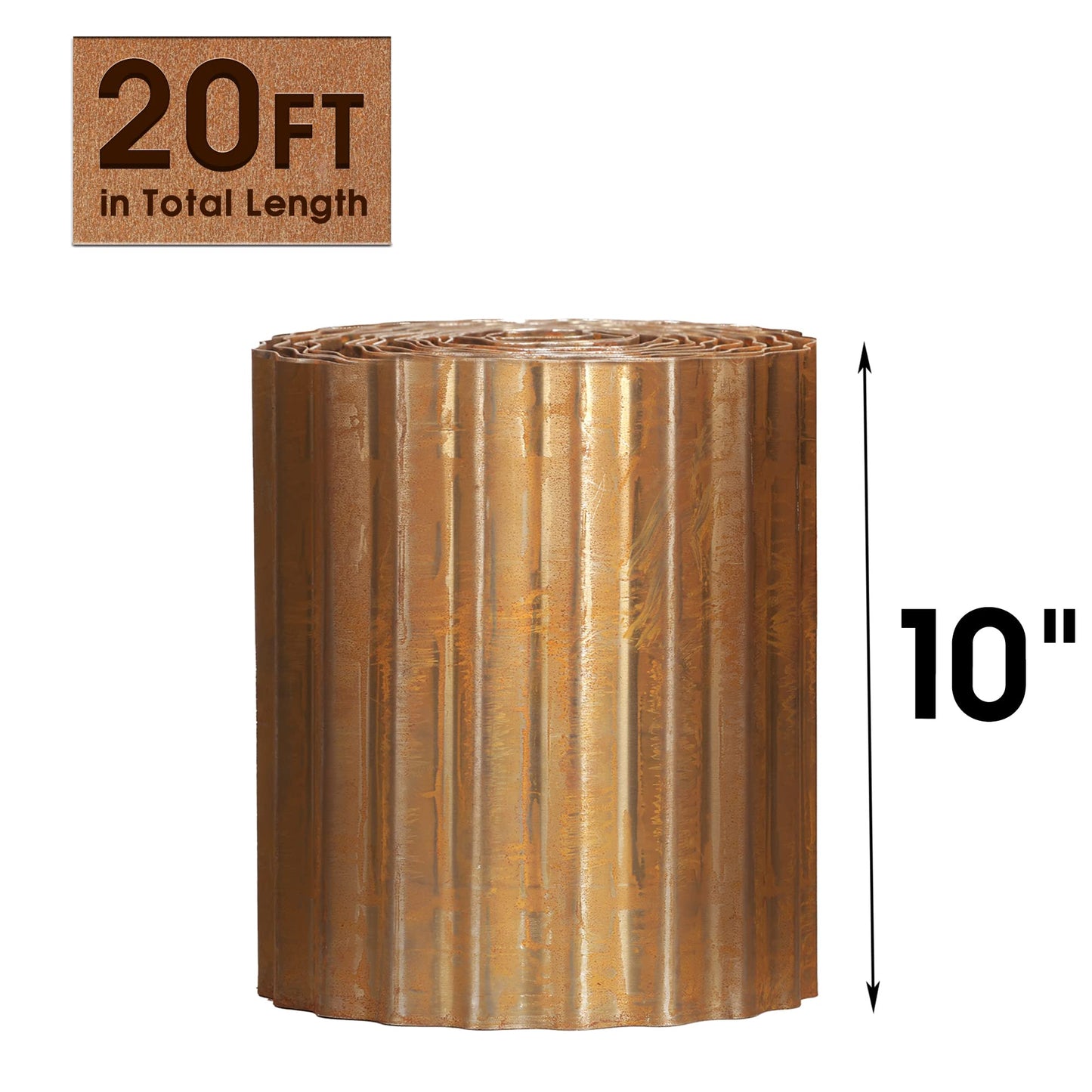 Worth Garden 20 Feet Pre-Rusted Corrugated Edging - 10" H. Sturdy Steel Landscape Lawn Edging - Bendable Metal Long Strips of Garden Border for Raised Flower Bed Tree Surrounds