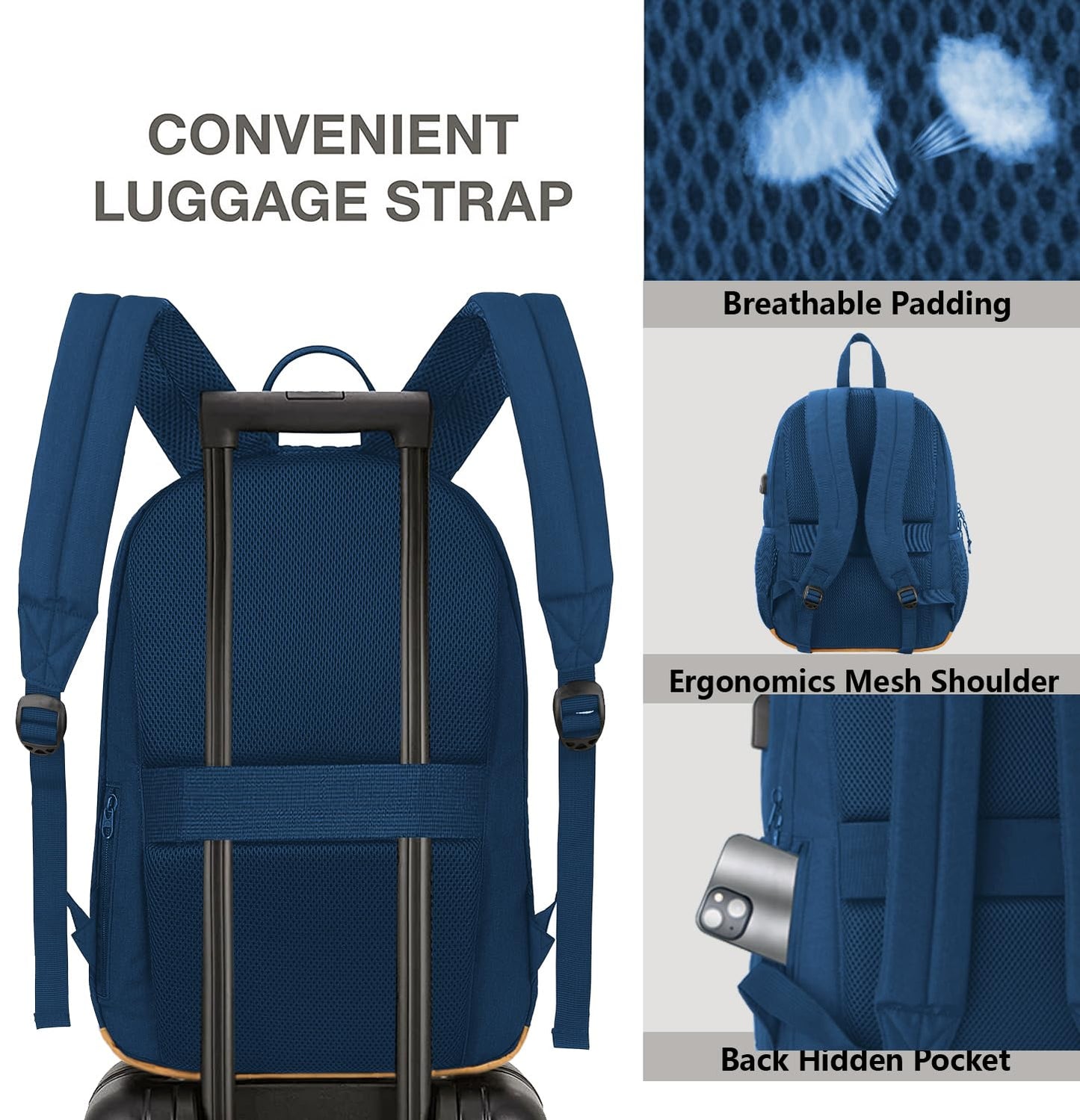 KEOFID Classic Travel Backpack for Men and Women, Anti Theft Laptop Backpack with USB Charging port, Large Bag for College(Blue and Brown, 19 Inches)