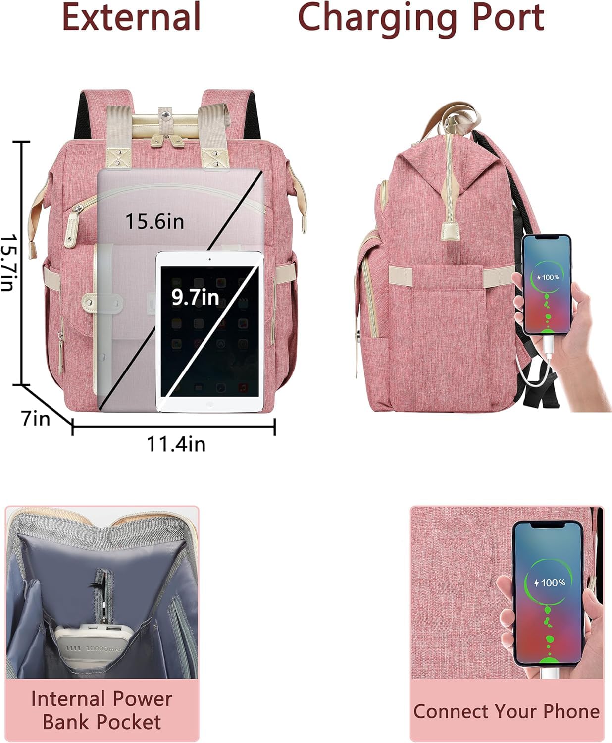 Laptop Backpack for Women,RFID Anti Theft Work Backpack for 15.6 Inch Laptop,Wide Open Large USB Charging Port Water Resistant Durable Backpack, Doctor Teacher College School Travel Shoulder Purse Bag