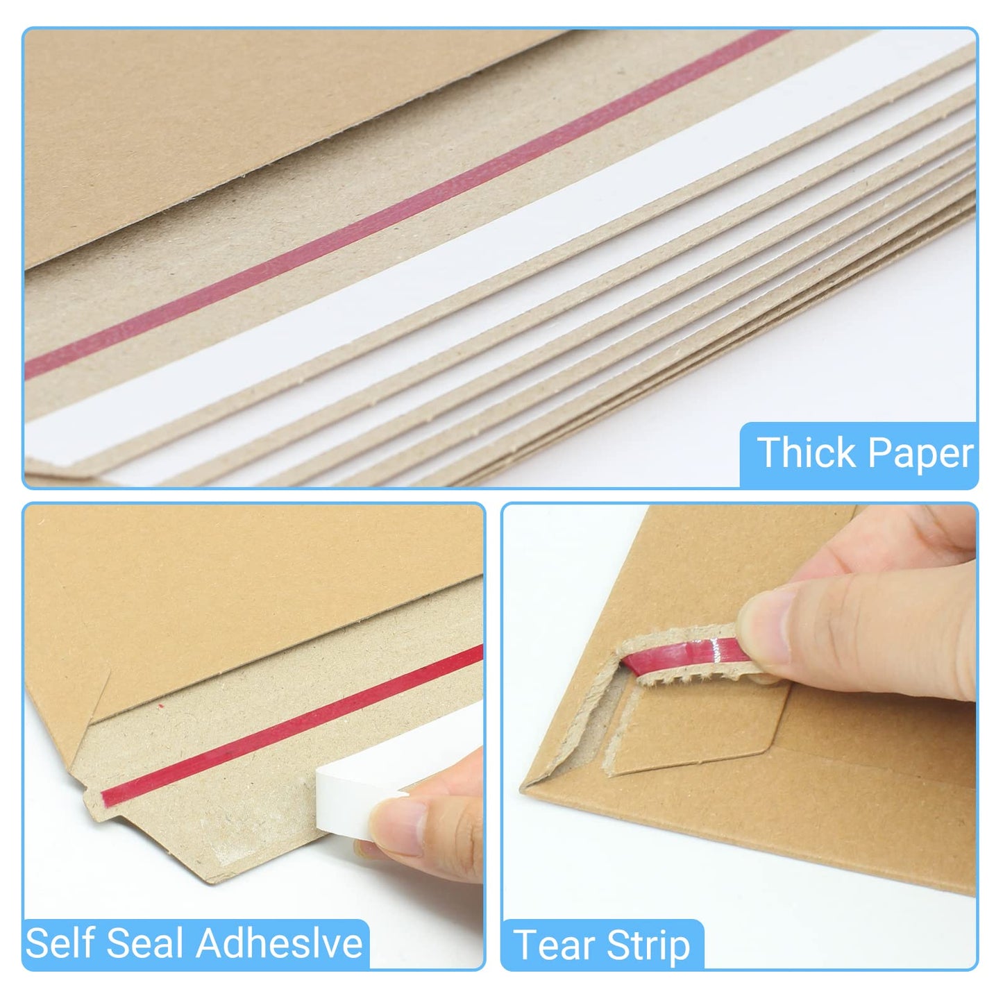 zmybcpack 50 Pack 9X12 inch Self Seal Rigid Mailer, Photo Document Mailers Stay Flat Kraft Cardboard Envelopes Photography Rigid Mailers for CD, Photos, Document (Kraft Brown)