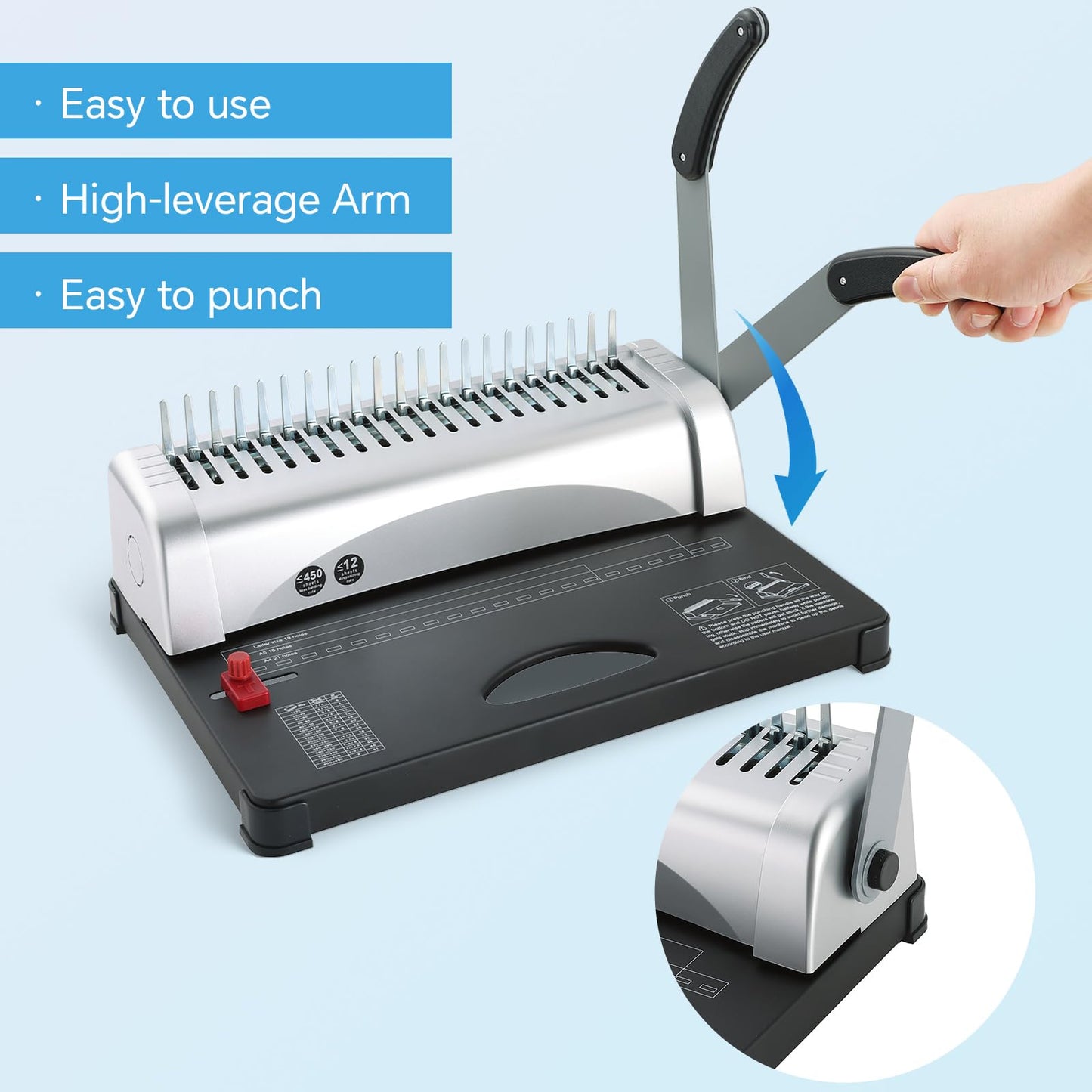 FLK Tech Binding Machine Comb Binding Machine with 100PCS 3/8'' Comb Bindings Spines, Comb Binder Machine for Letter Size, A4, A5 Paper