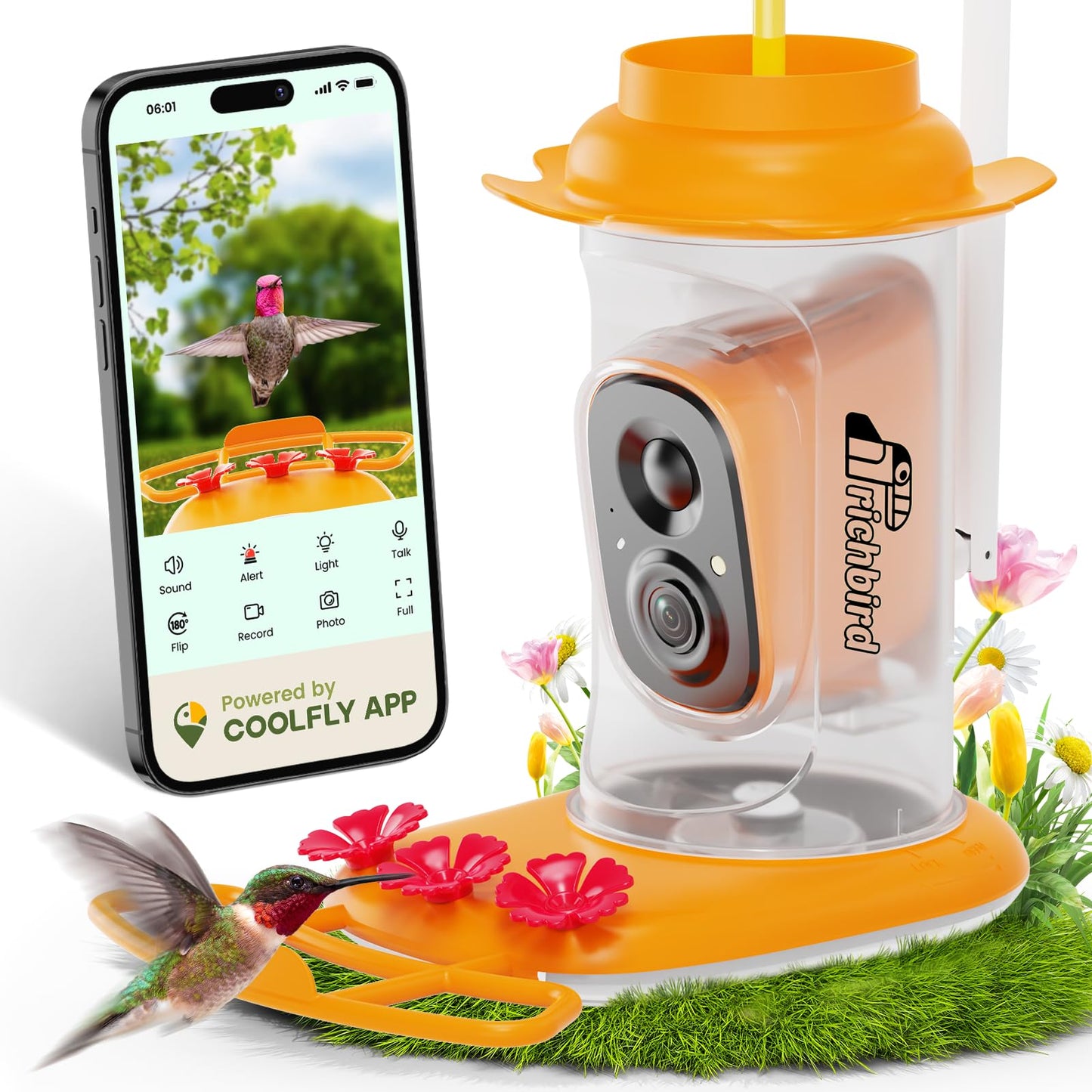 Smart Hummingbird Feeder with Camera Solar Powered, AI Identify, Instant Notification, Leakproof & Ant Moat, Outdoors Hanging, Idea Gift for Bird Lovers (20 oz)