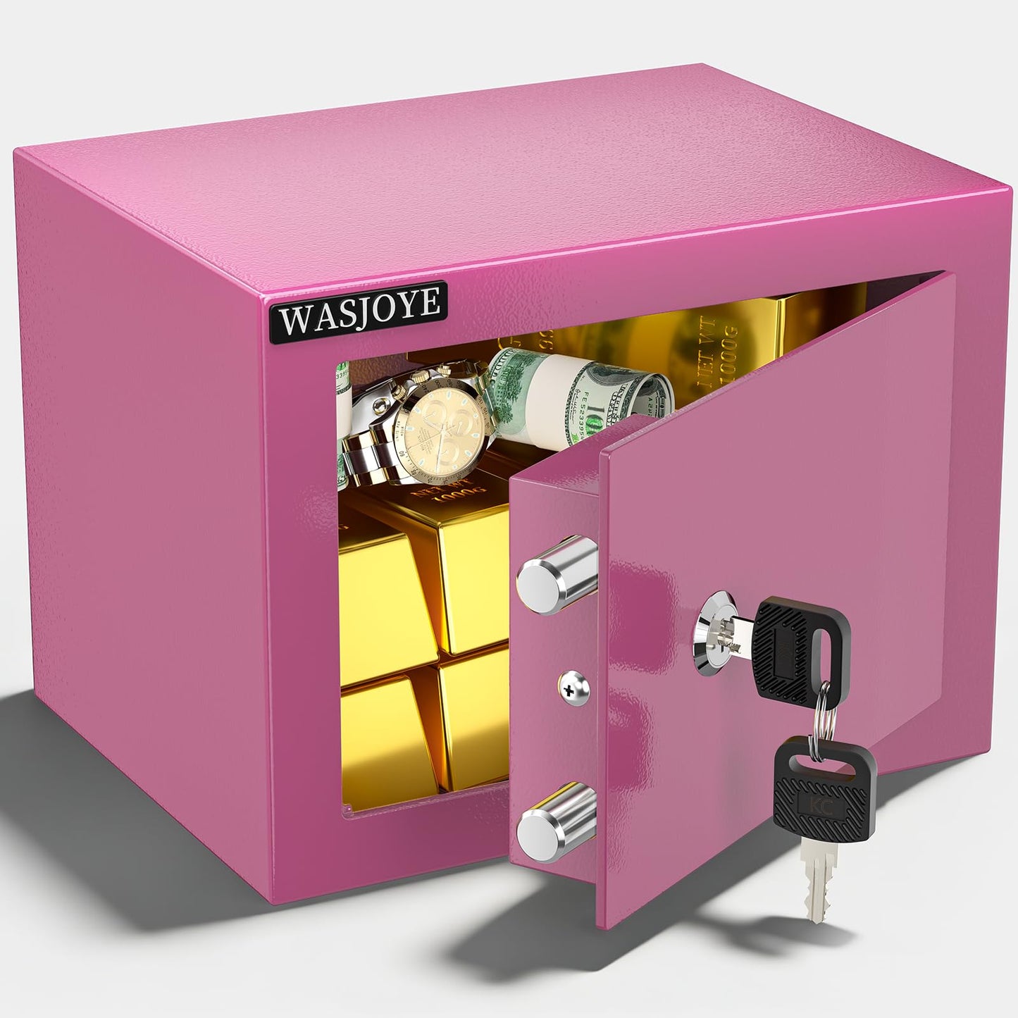 WASJOYE Home Cabinet Safe Box, Key Lock Coffre Fort High Security Safety Box, Safes for Home Office Hotel, Cabinet Safe Box for Money Cash Jewelry Medicine Passport (0.5 Cu Ft, Pink)