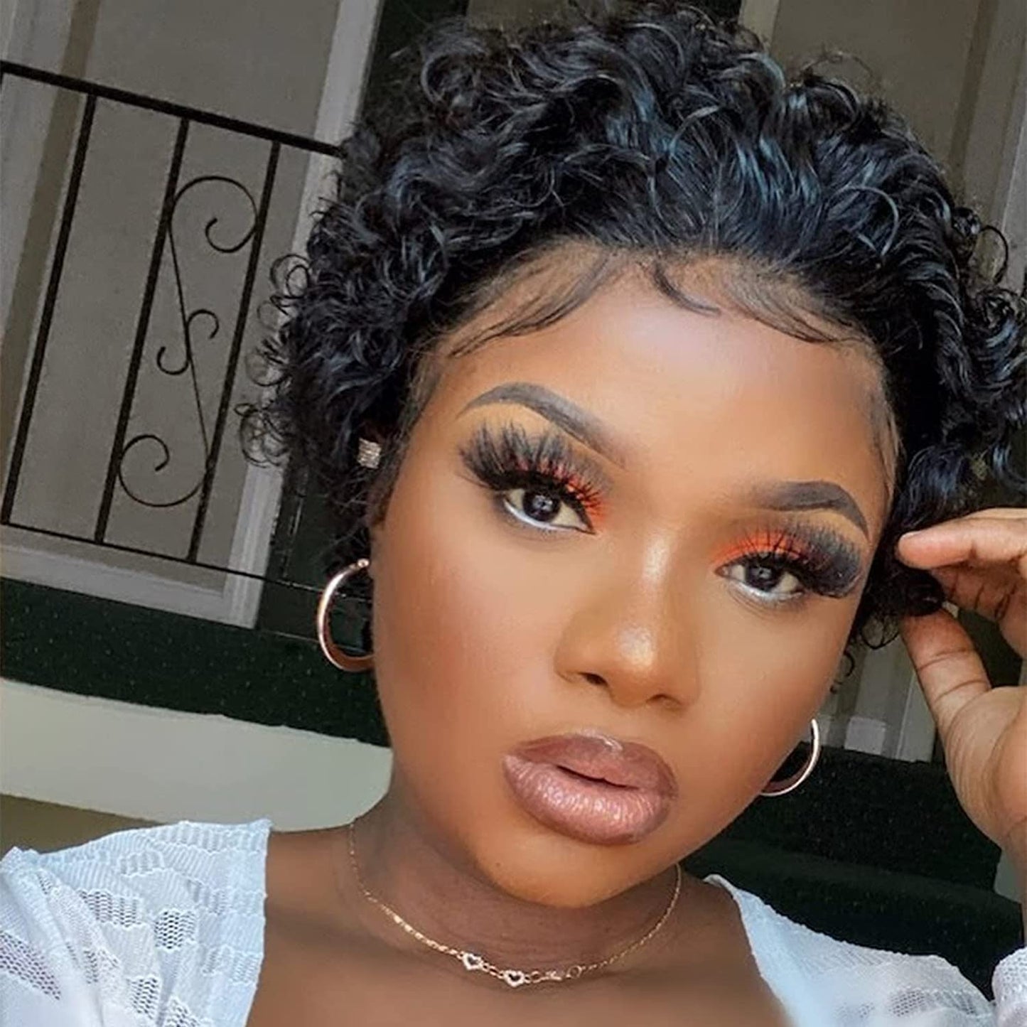 Fereowth Short Curly Lace Front Wigs Human Hair Wigs for Black Women Pixie Cut Wigs Human Hair Short Curly Human Hair Wigs Pre Plucked with Baby Hair 150% Density Natural Black