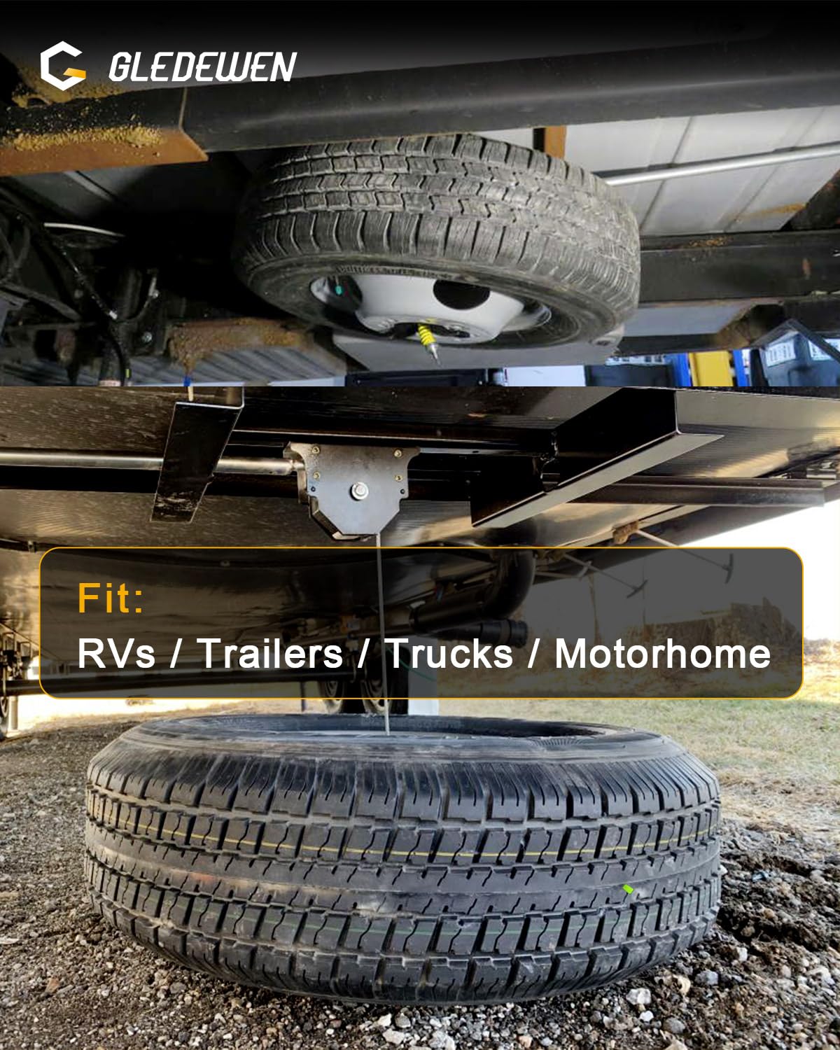 Spare Tire Hoist, Spare Tire Winch Carrier, Compatible with RVs Trailers Trucks Motorhomes, Spare Tyre Holder with Offset Cable, Spare Wheel Towing Winch, Spare Tire Lift Assembly, LC159056, 159056