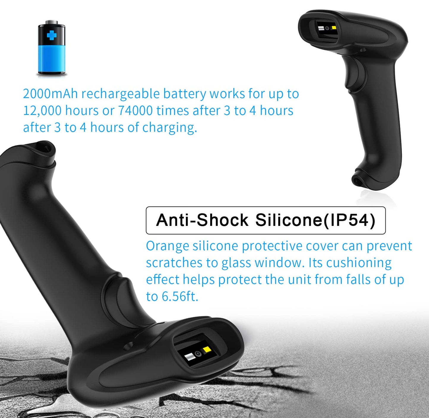USB Wireless Barcode Scanner with Stand,Symcode Barcode Scanner Wireless Versatile 2-in-1 (2.4Ghz Wireless+USB 2.0 Wired) Rechargeable Cordless 1D Barcode Reader Handheld Bar Code Scanner Wireless