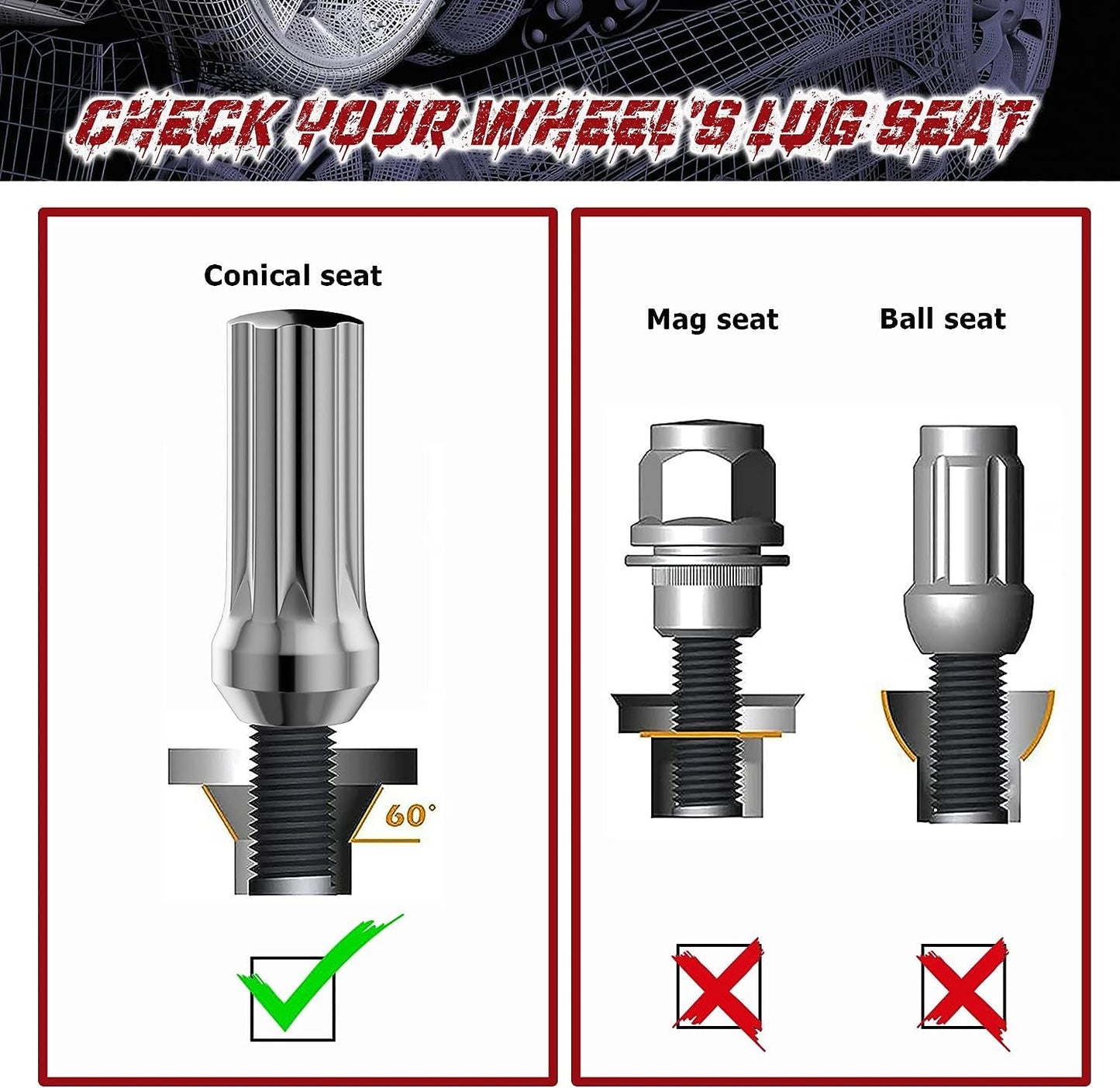 9/16x18 Wheel Lug Nuts, 32x Chrome 9/16x18 Lug Nut, Closed End Long Extended XL Spline, Conical/Cone Bulge Seat, with 1 Socket Key for Ram 2500/3500 F250/350 C20/30 K20/30 8 Lug Aftermarket Wheels