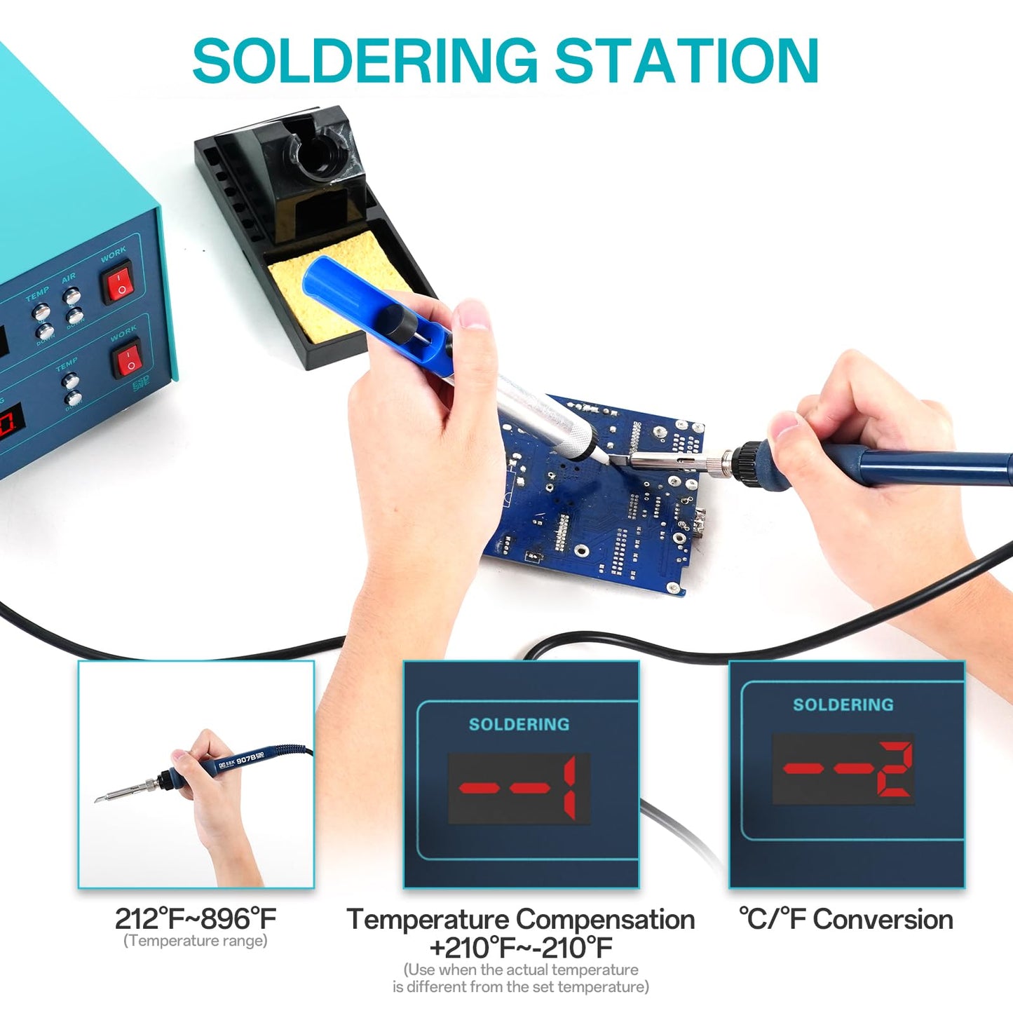 BK701D 700W Hot Air Soldering Station 2-in-1 Kit, SMD Hot Air Rework Soldering Station, Multiple Functions Electronics Kit, Led Digital Display, Knob Type Adjustable Temperature