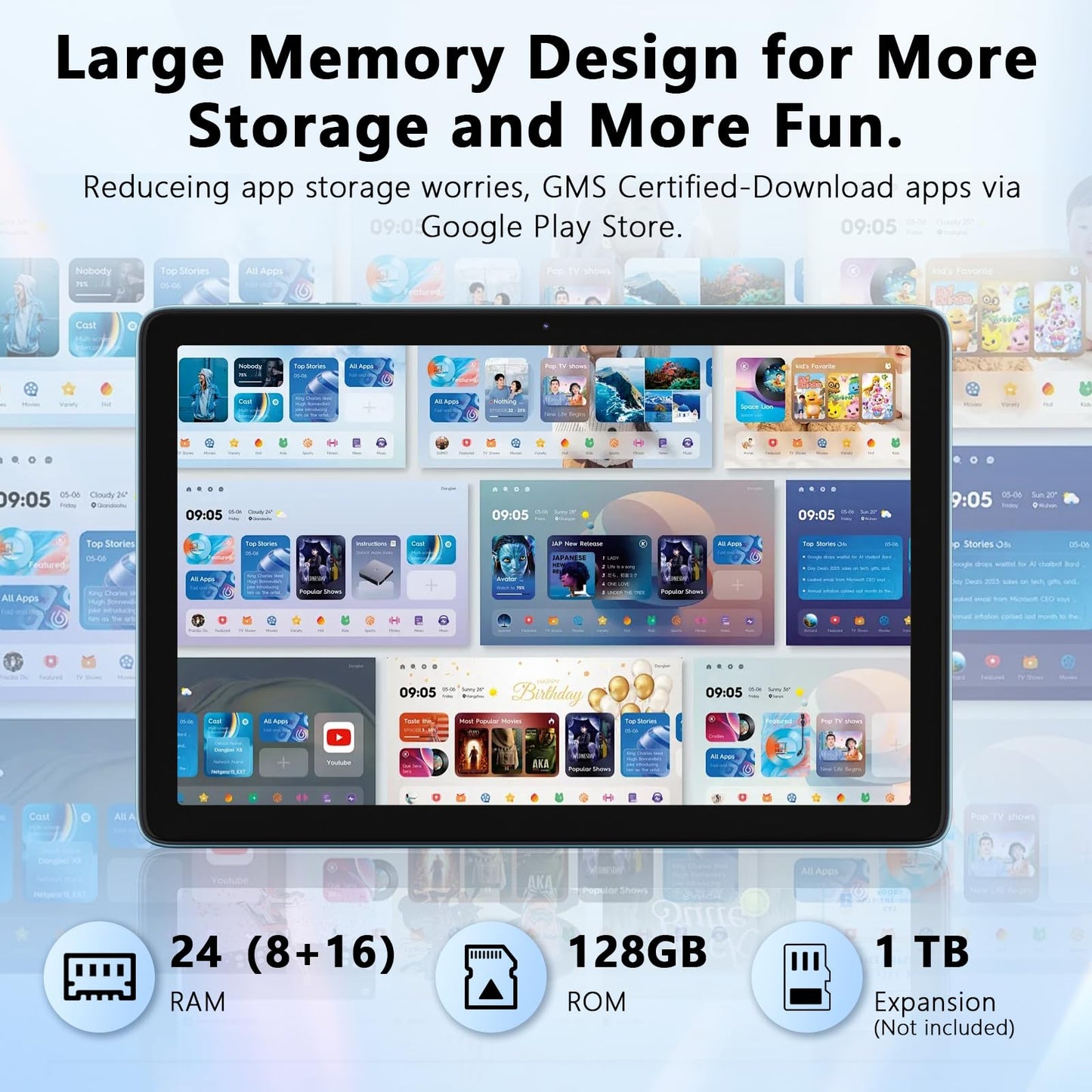 Android 15 Tablet 10 Inch, 24GB RAM+128GB ROM/1TB Expandable, 1.8GHz Octa-core CPU, 1280x800 IPS HD Display, WiFi 6, BT 5.4, 5+8MP Camera, 2 in 1 Tablets with Keyboard Case Mouse Stylus