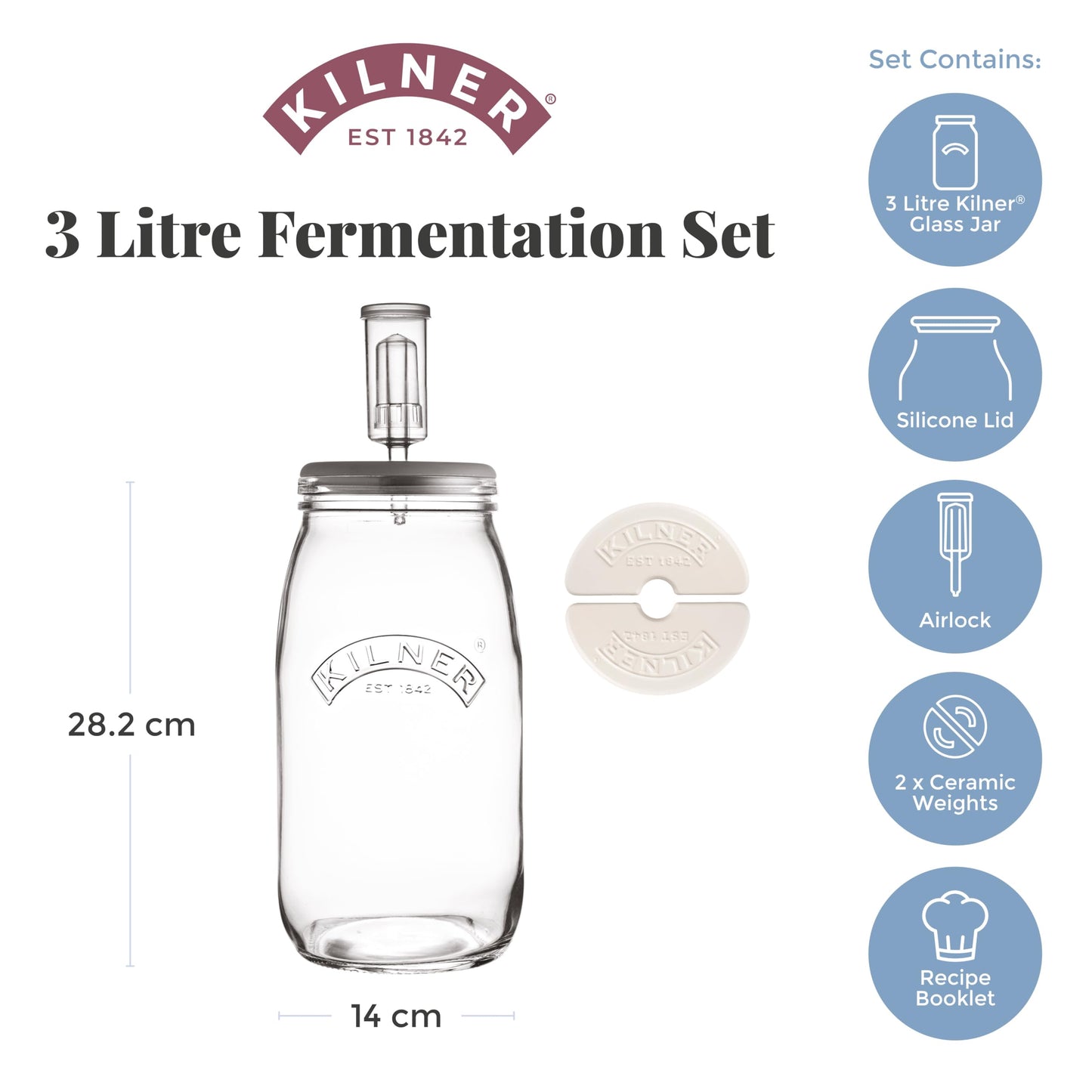 Kilner KLN23378 Fermentation Set 3L, 3L, Clear