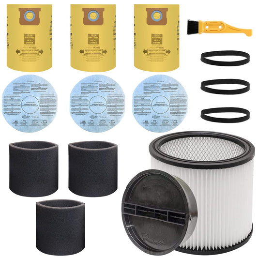 15 PCS Replacement Filter for Shop Vac 90304 90585 90107 Fits Most 5 Gallon Wet Dry Vacuum Cleaners, with Shop Vac 10-14 Gallon Filter Bags
